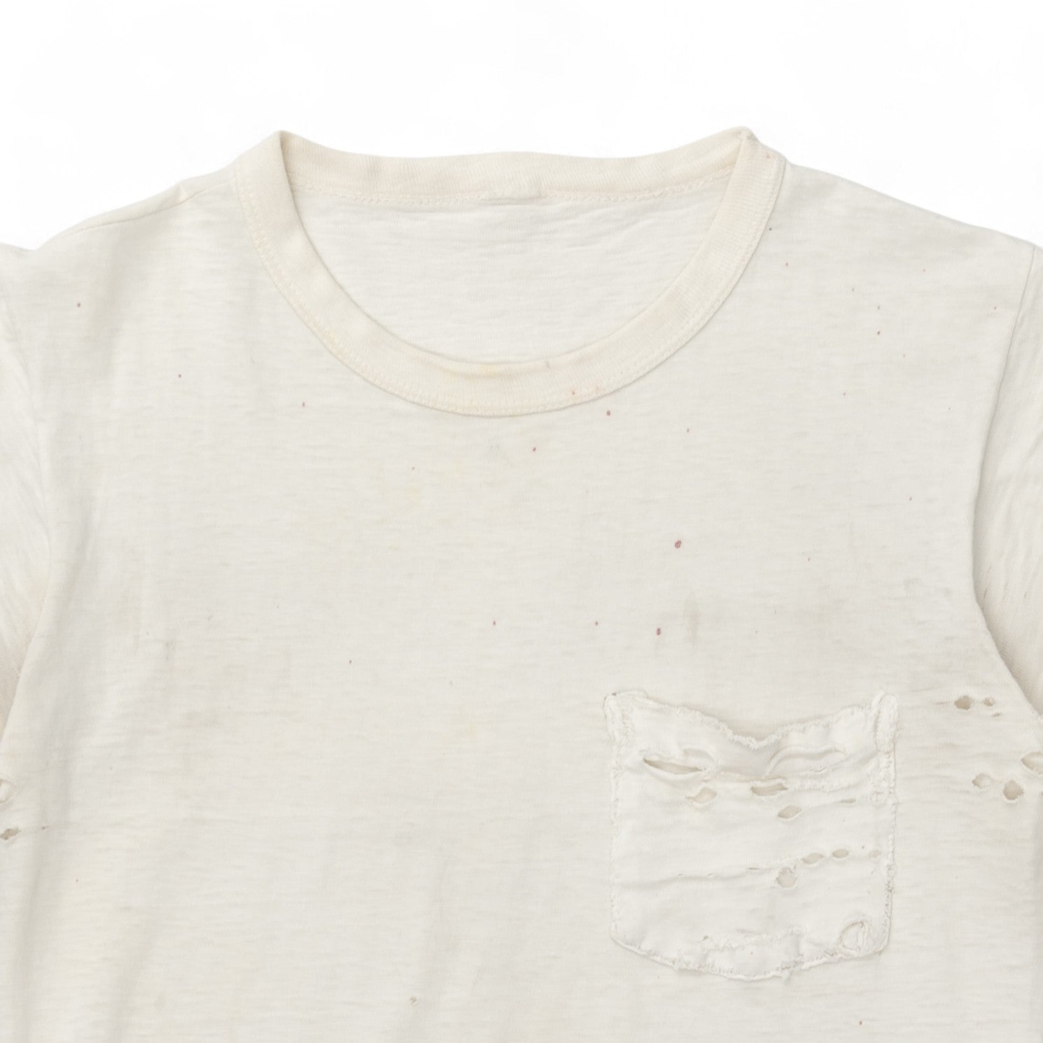 DISTRESSED SINGLE STITCH BLANK POCKET TEE - 1970/80'S