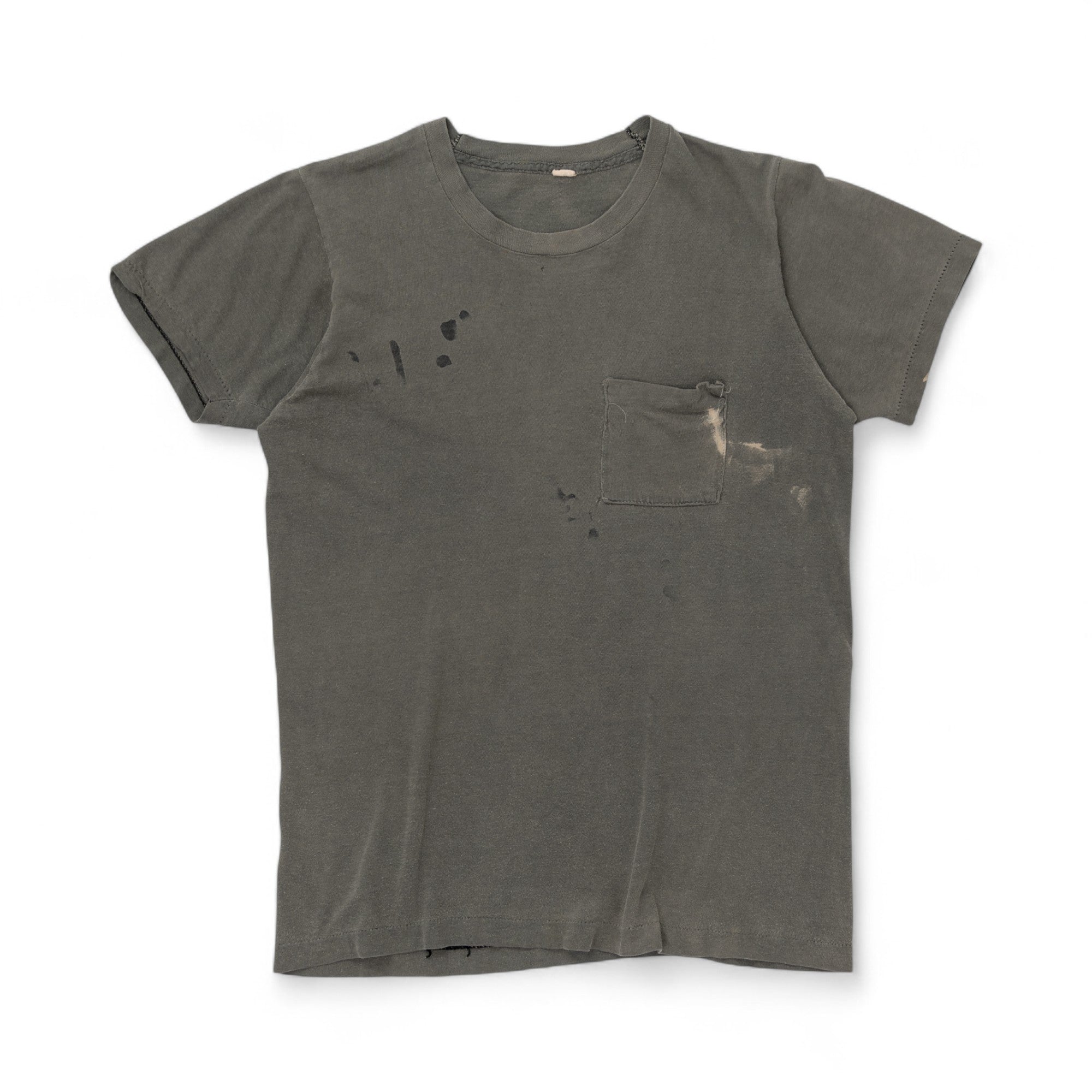 PAINT-SPLATTER SINGLE STITCH BLANK SQUARE POCKET TEE - 1970/80'S