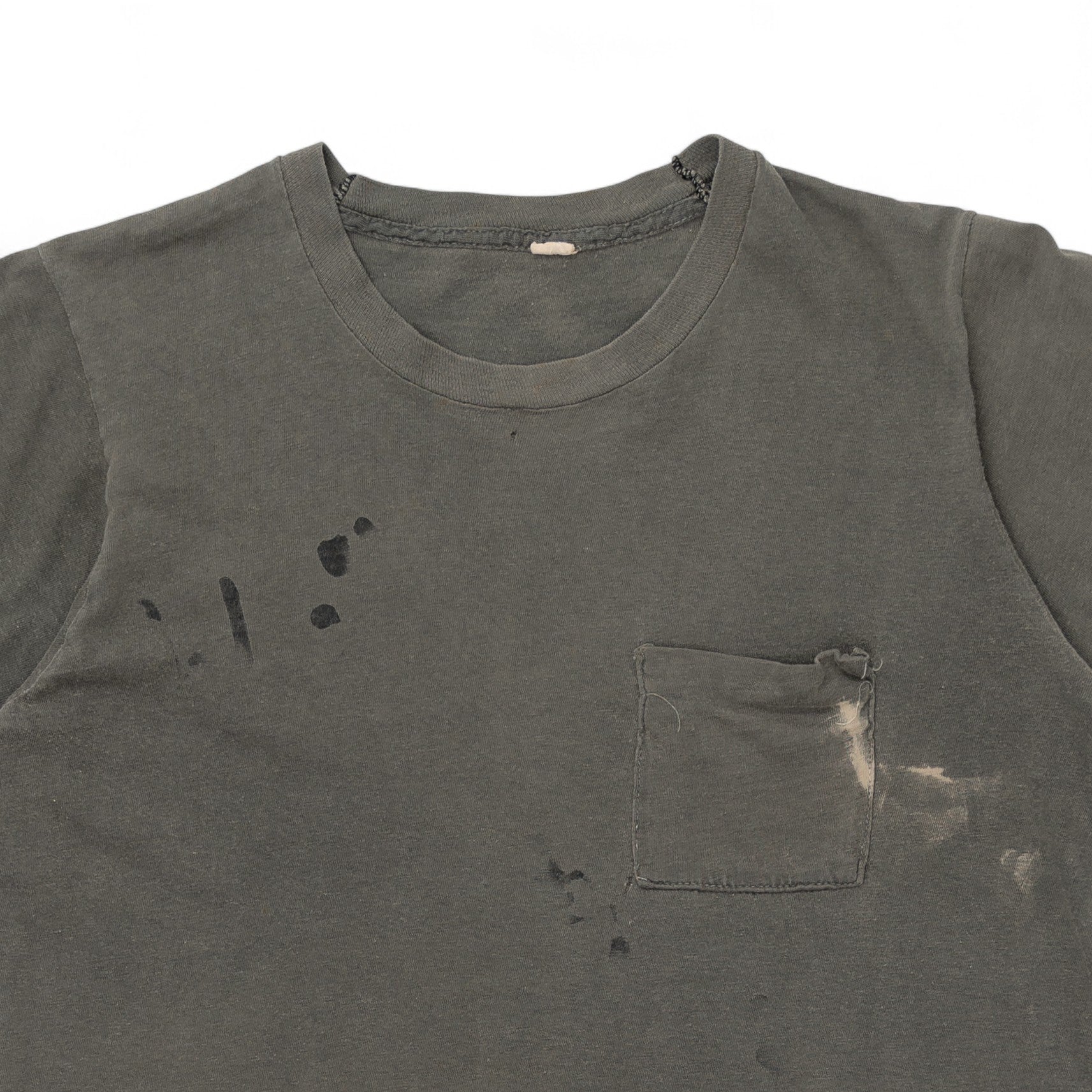 PAINT-SPLATTER SINGLE STITCH BLANK SQUARE POCKET TEE - 1970/80'S