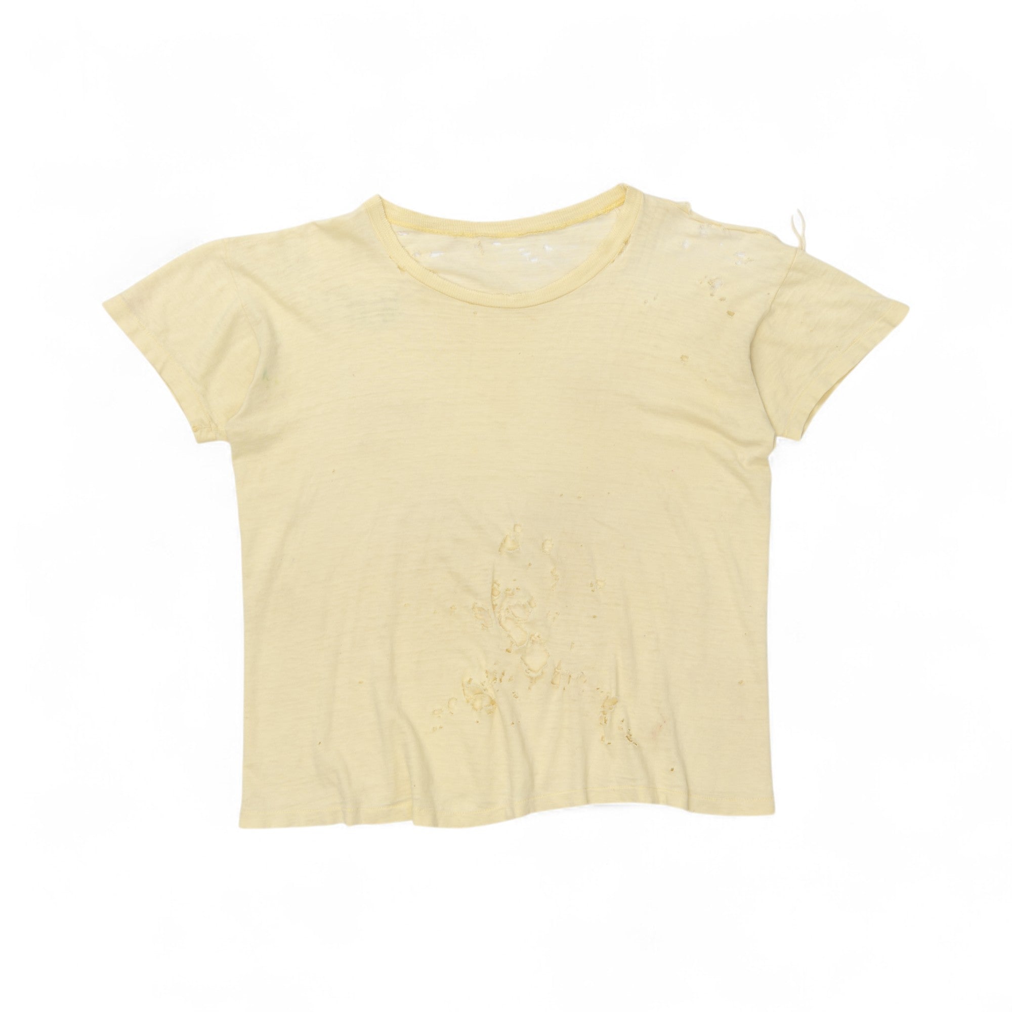 THRASHED/SAFETY-PIN REPAIRED SINGLE STITCH BLANK TEE - 1940'S