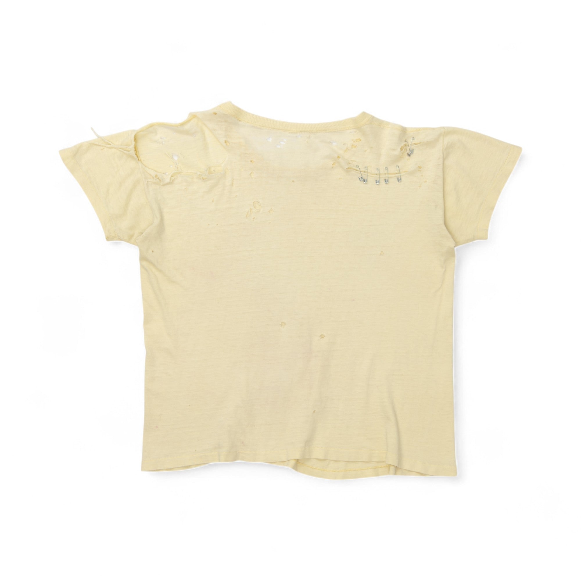 THRASHED/SAFETY-PIN REPAIRED SINGLE STITCH BLANK TEE - 1940'S