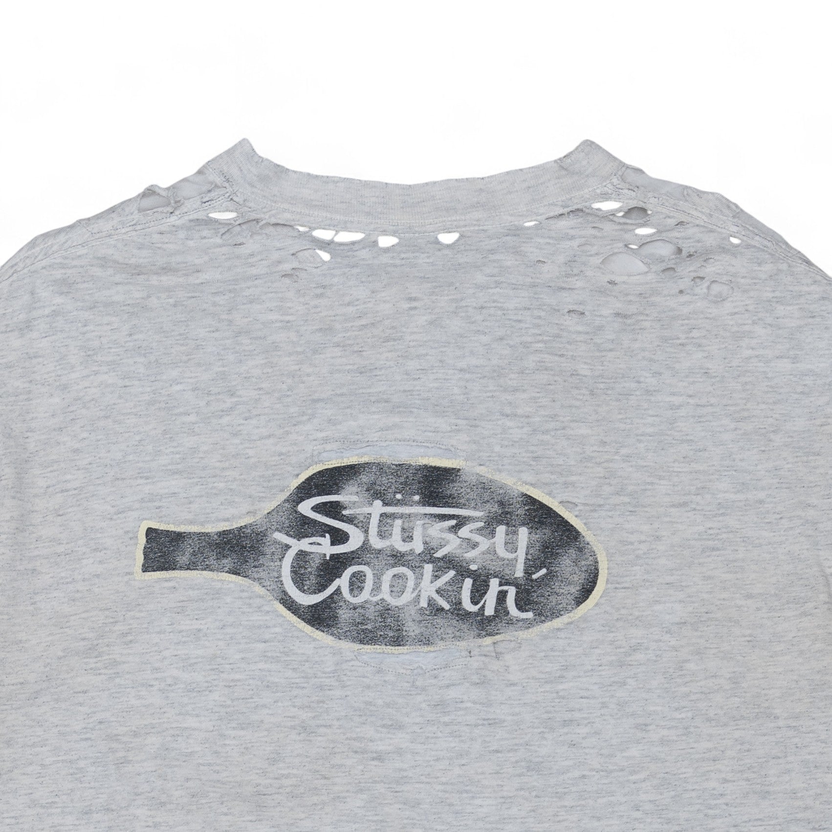 THRASHED/REPAIRED STUSSY COOKIN’ TEE - 1990’S