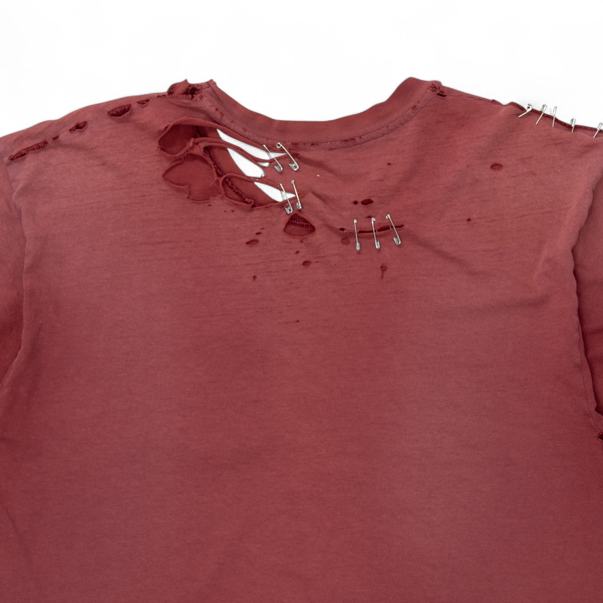 THRASHED/FADED/SAFETY-PIN REPAIRED SINGLE STITCH POCKET TEE - 1970'S