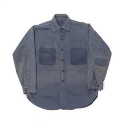 FADED/DISTRESSED/REPAIRED CHAMBRAY SHIRT - 1970'S