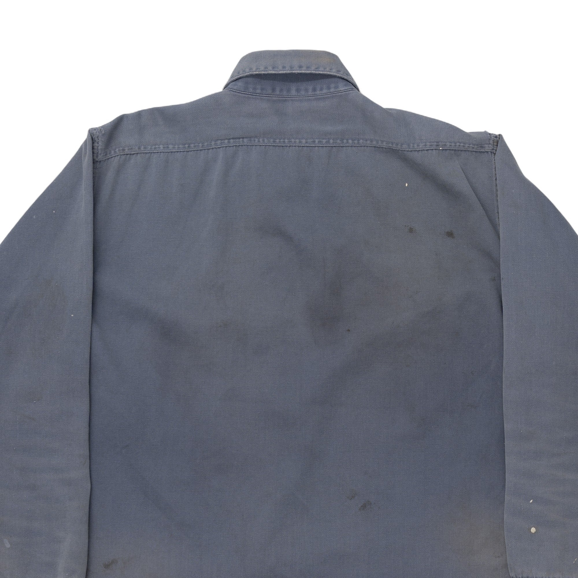 FADED/DISTRESSED/REPAIRED CHAMBRAY SHIRT - 1970'S