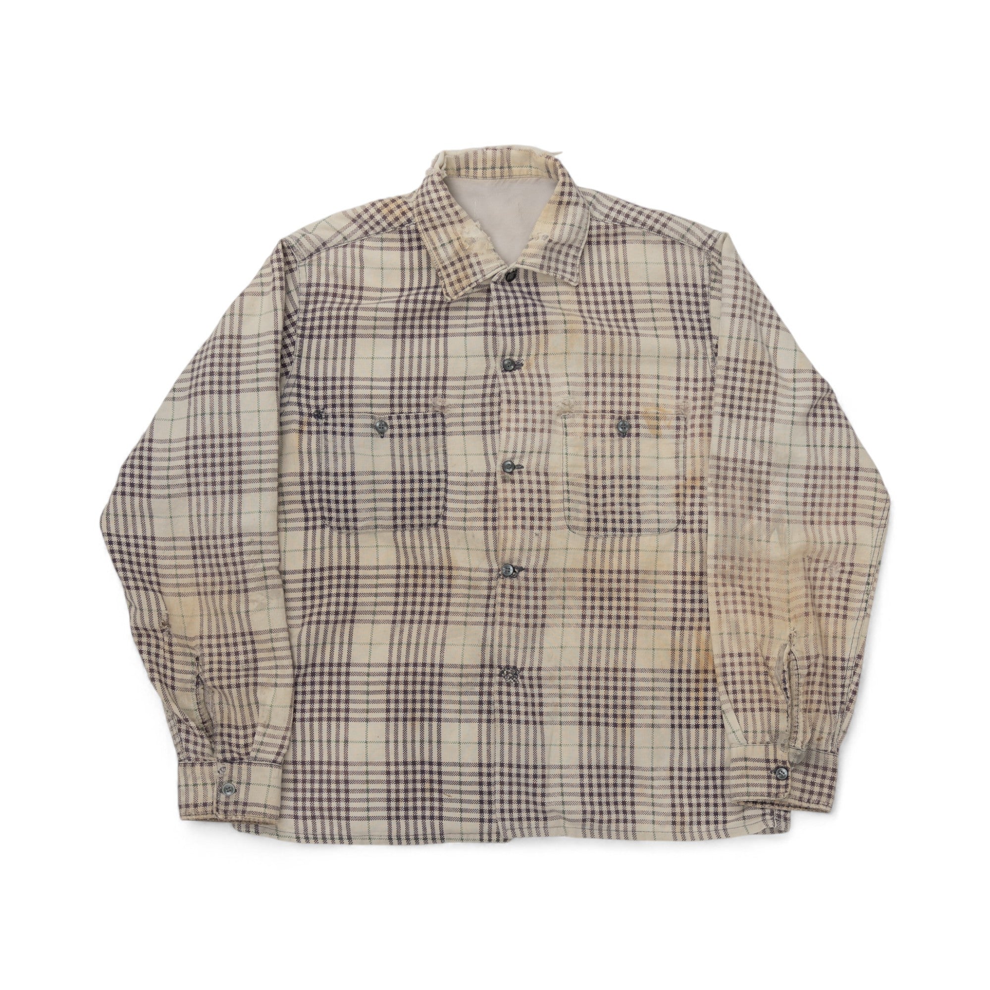 FADED/DISTRESSED-SAFETY-PIN REPAIRED FLANNEL - 1970/80'S