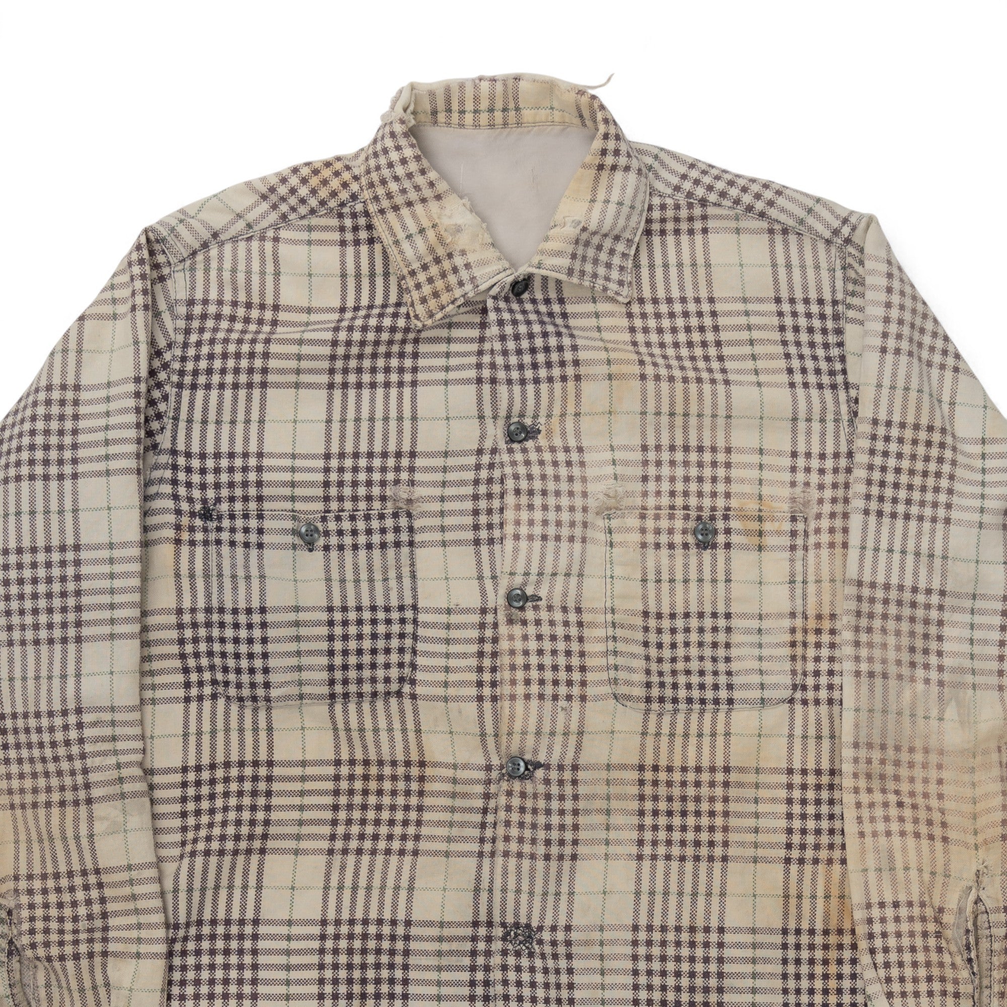 FADED/DISTRESSED-SAFETY-PIN REPAIRED FLANNEL - 1970/80'S