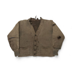 THRASHED/REPAIRED/FADED COTTON CARDIGAN - 1930/40'S
