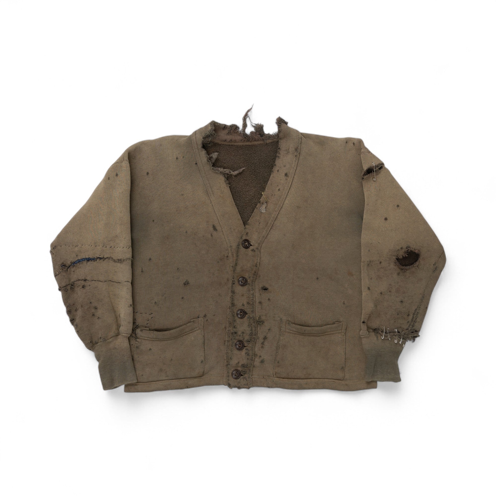 THRASHED/REPAIRED/FADED COTTON CARDIGAN - 1930/40'S