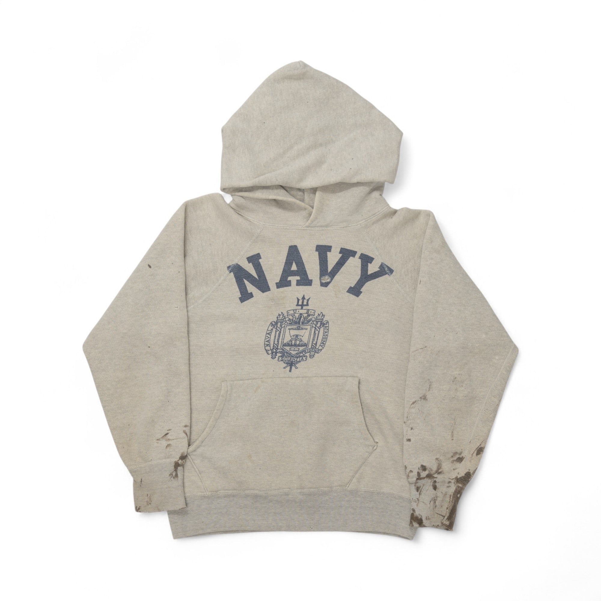 OIL-STAINED US NAVY RAGLAN HOODIE - 1950/60'S