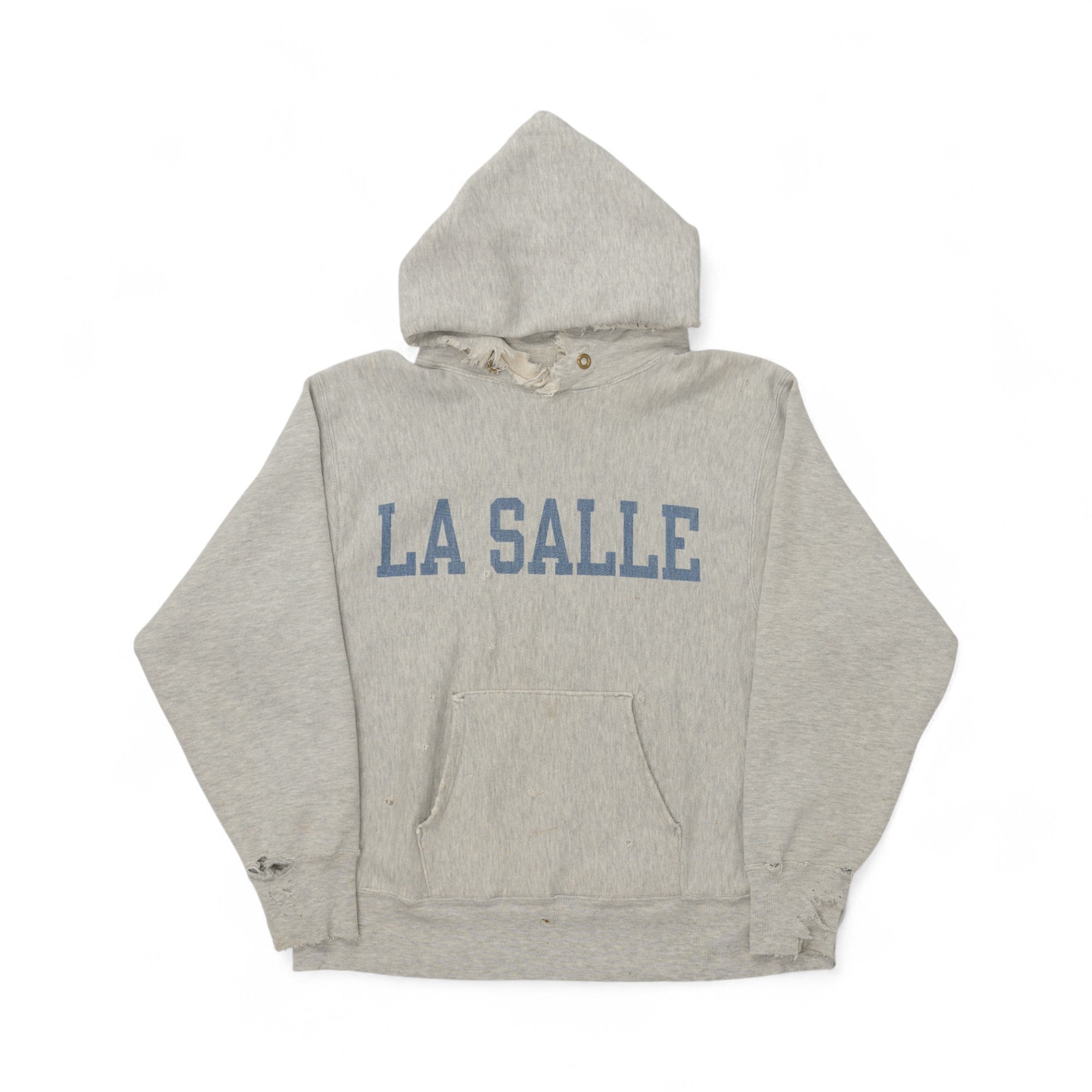DISTRESSED CHAMPION 'LA SALLE' REVERSE WEAVE HOODIE - 1980'S