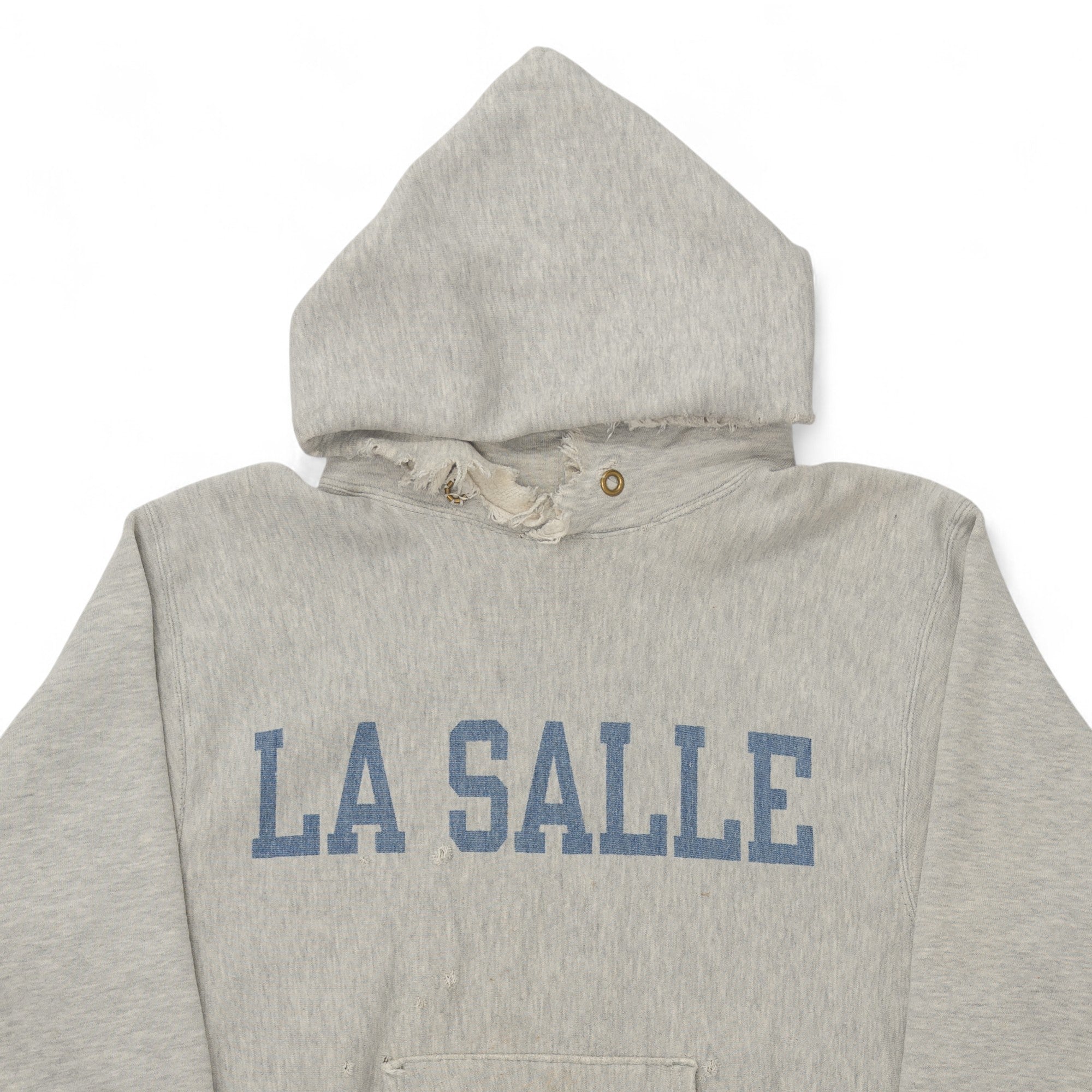 DISTRESSED CHAMPION 'LA SALLE' REVERSE WEAVE HOODIE - 1980'S