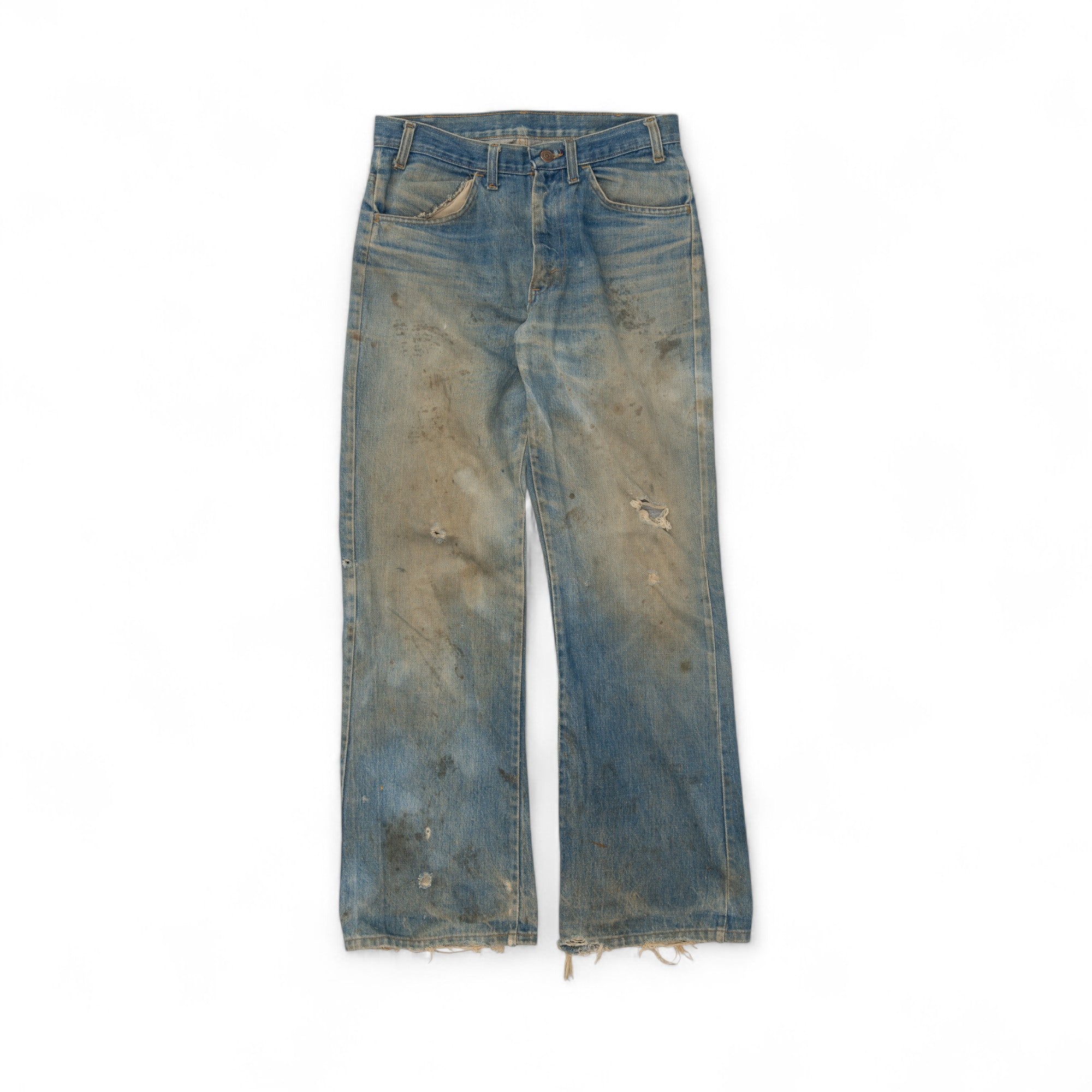 MUD WASH/DISTRESSED/FADED FLARED DENIM JEANS - 1960'S