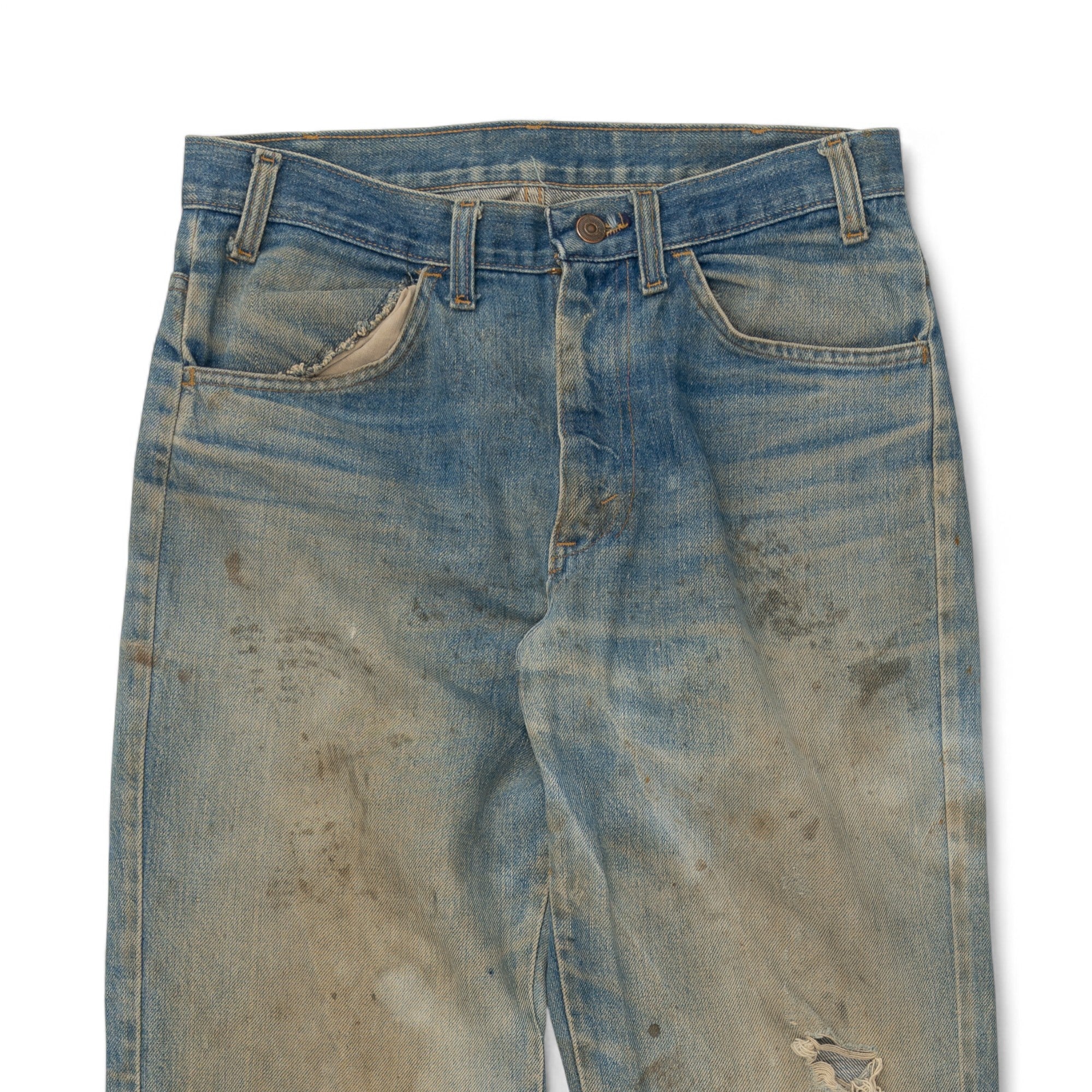 MUD WASH/DISTRESSED/FADED FLARED DENIM JEANS - 1960'S