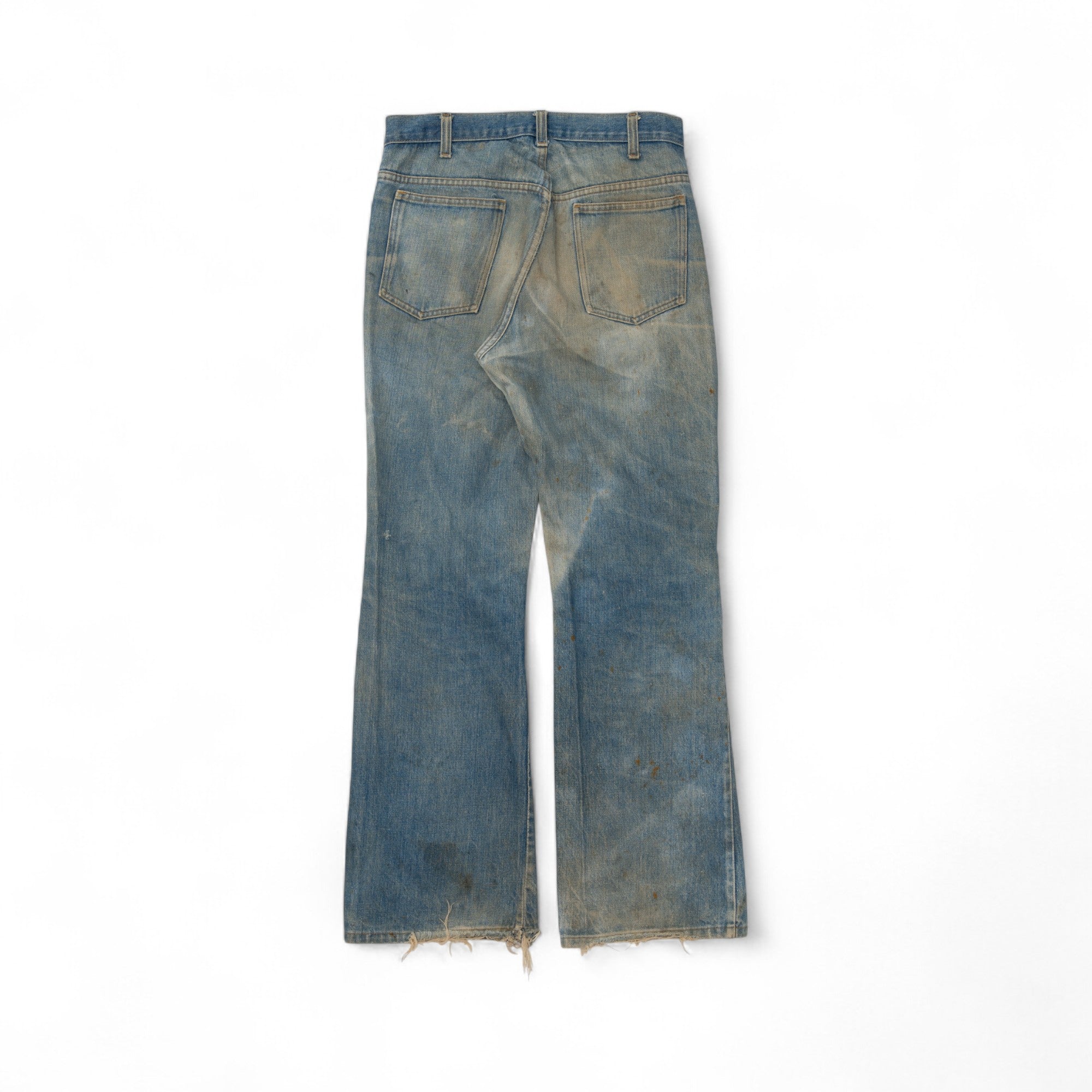 MUD WASH/DISTRESSED/FADED FLARED DENIM JEANS - 1960'S