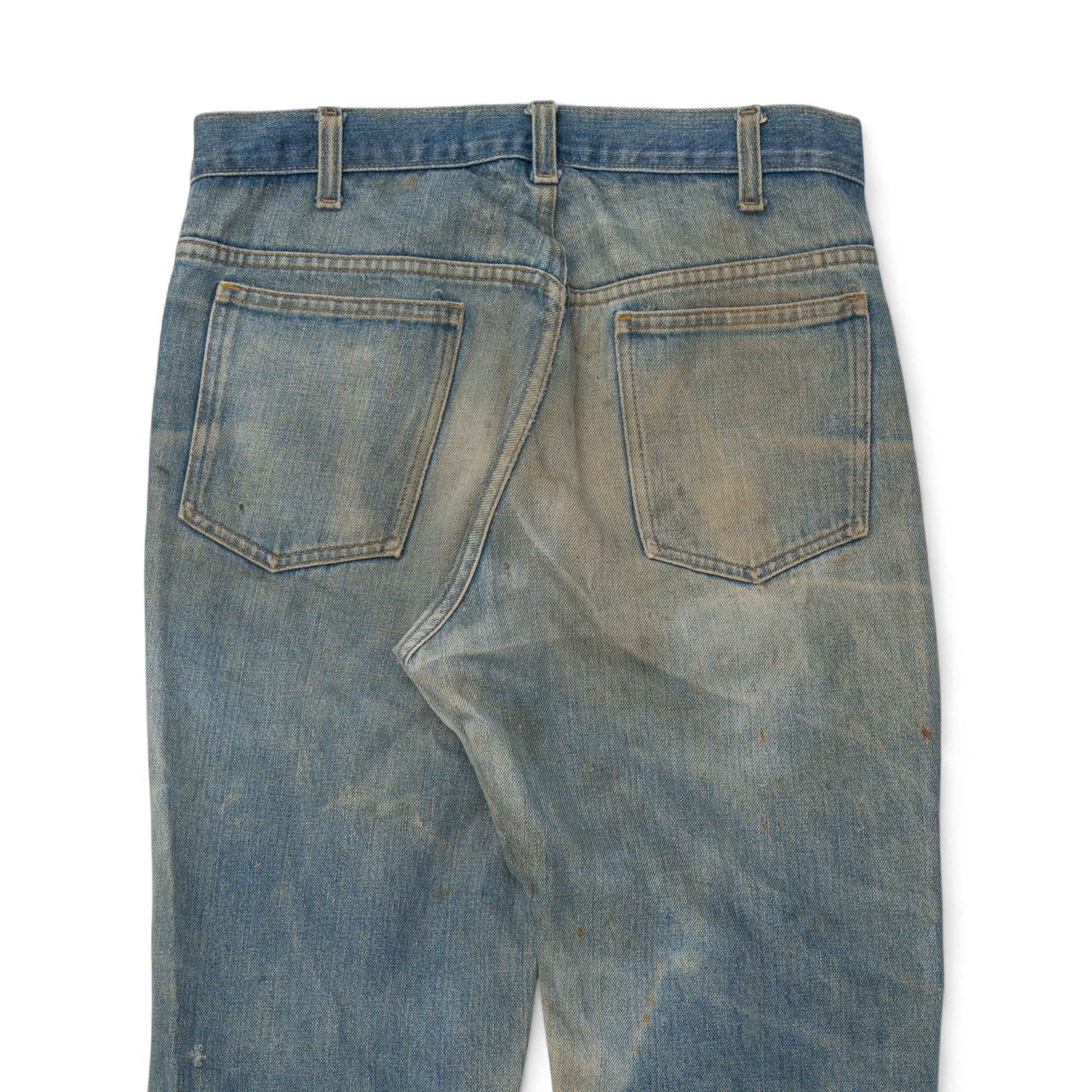 MUD WASH/DISTRESSED/FADED FLARED DENIM JEANS - 1960'S