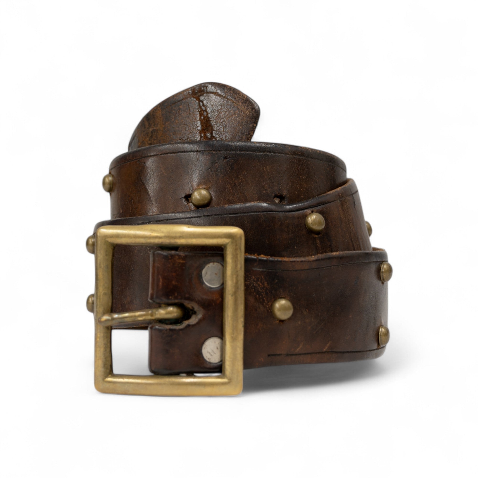 LEATHER STUDDED BELT W/ BRASS BUCKLE - 1950/60'S