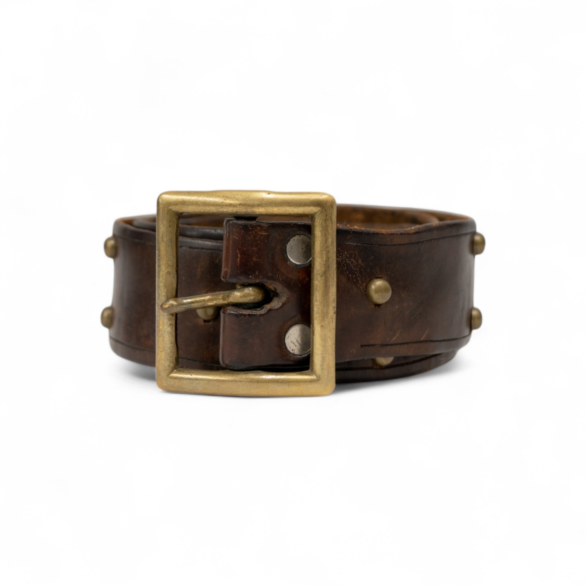 LEATHER STUDDED BELT W/ BRASS BUCKLE - 1950/60'S