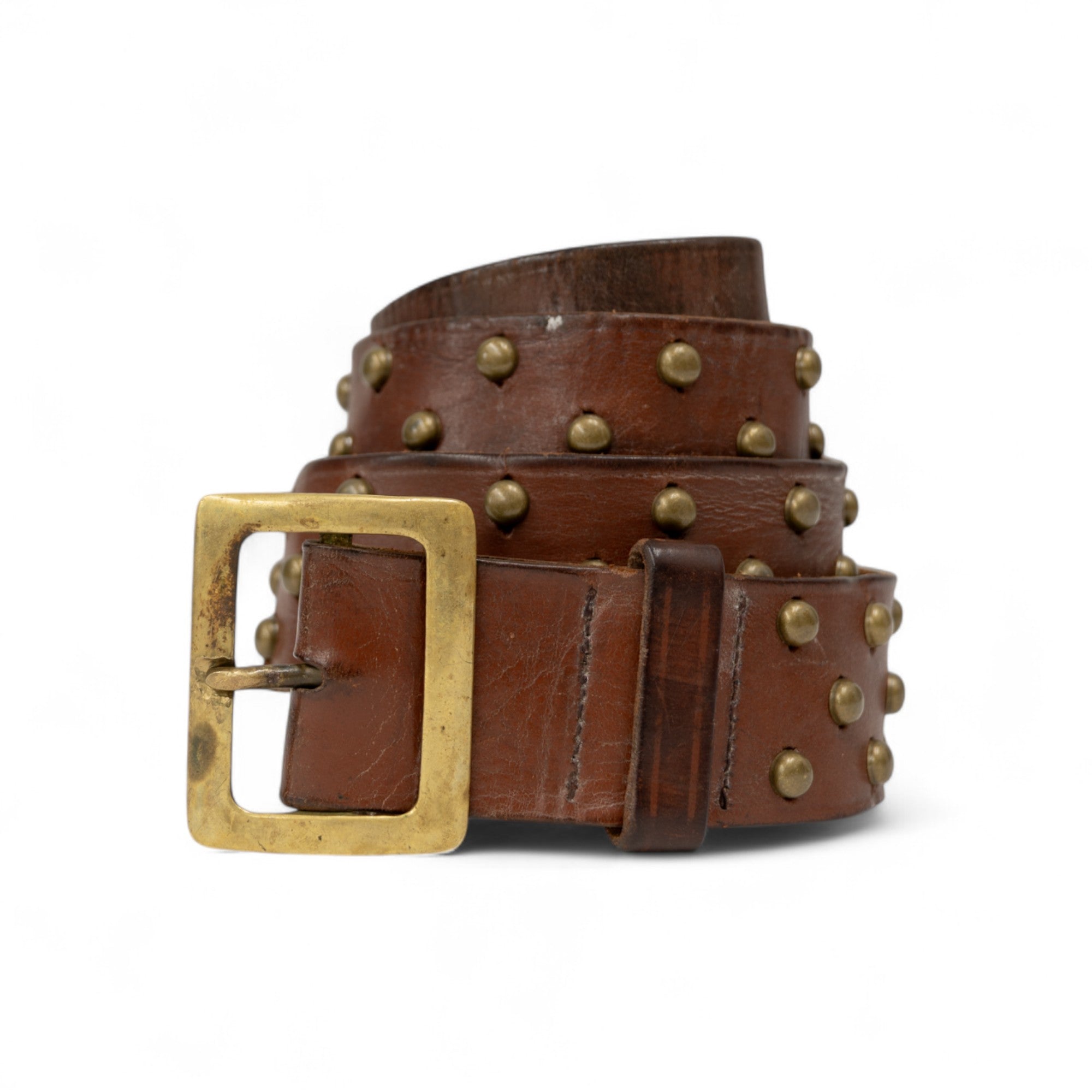 LEATHER STUDDED BELT W/ BRASS BUCKLE - 1950/60'S