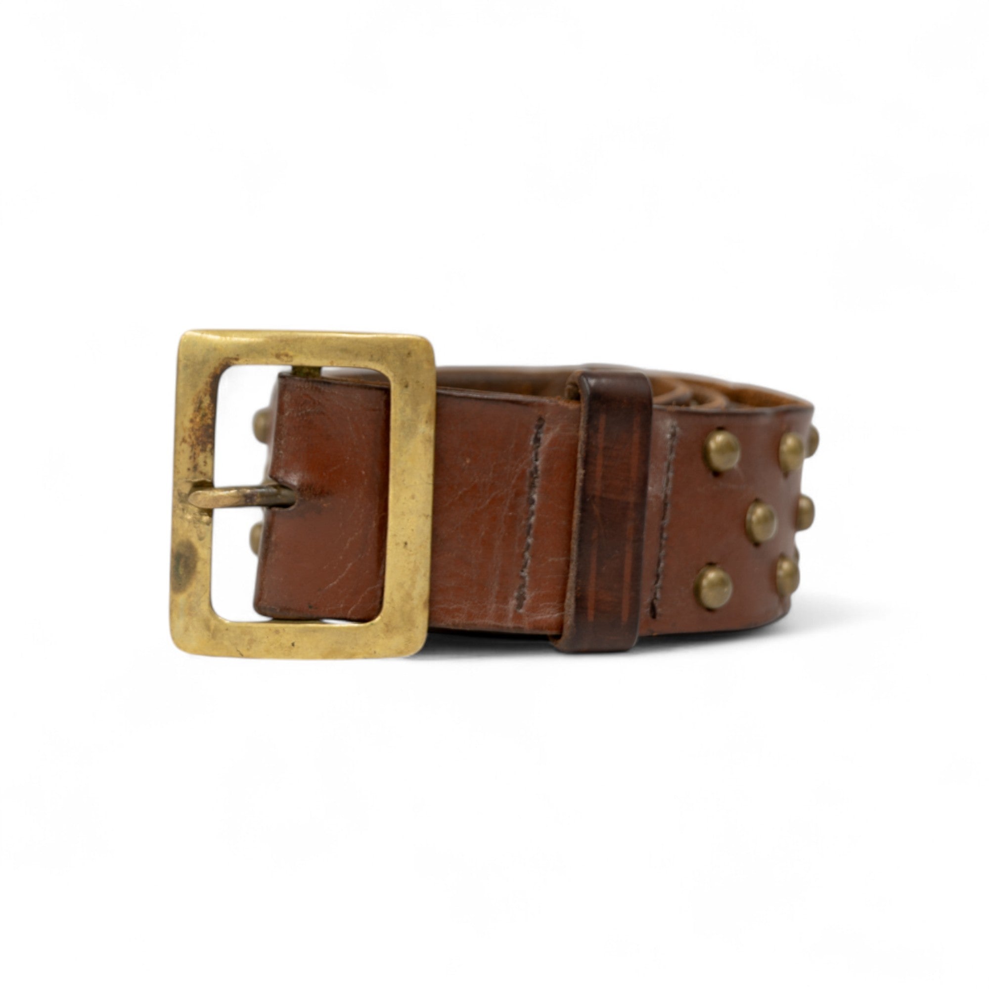 LEATHER STUDDED BELT W/ BRASS BUCKLE - 1950/60'S