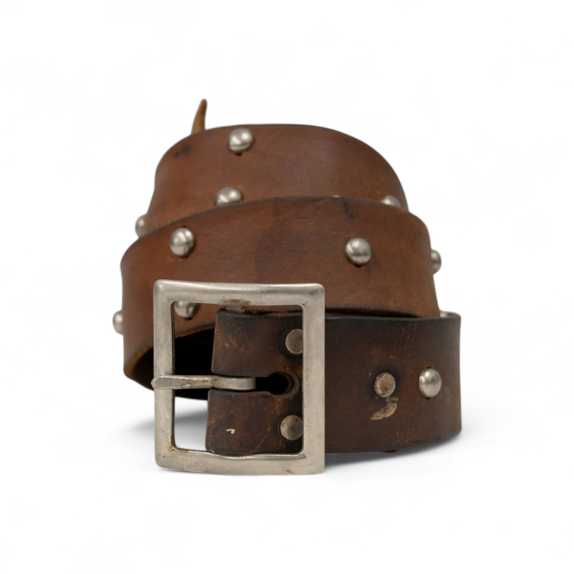 LEATHER STUDDED BELT W/ BRASS BUCKLE - 1950/60'S