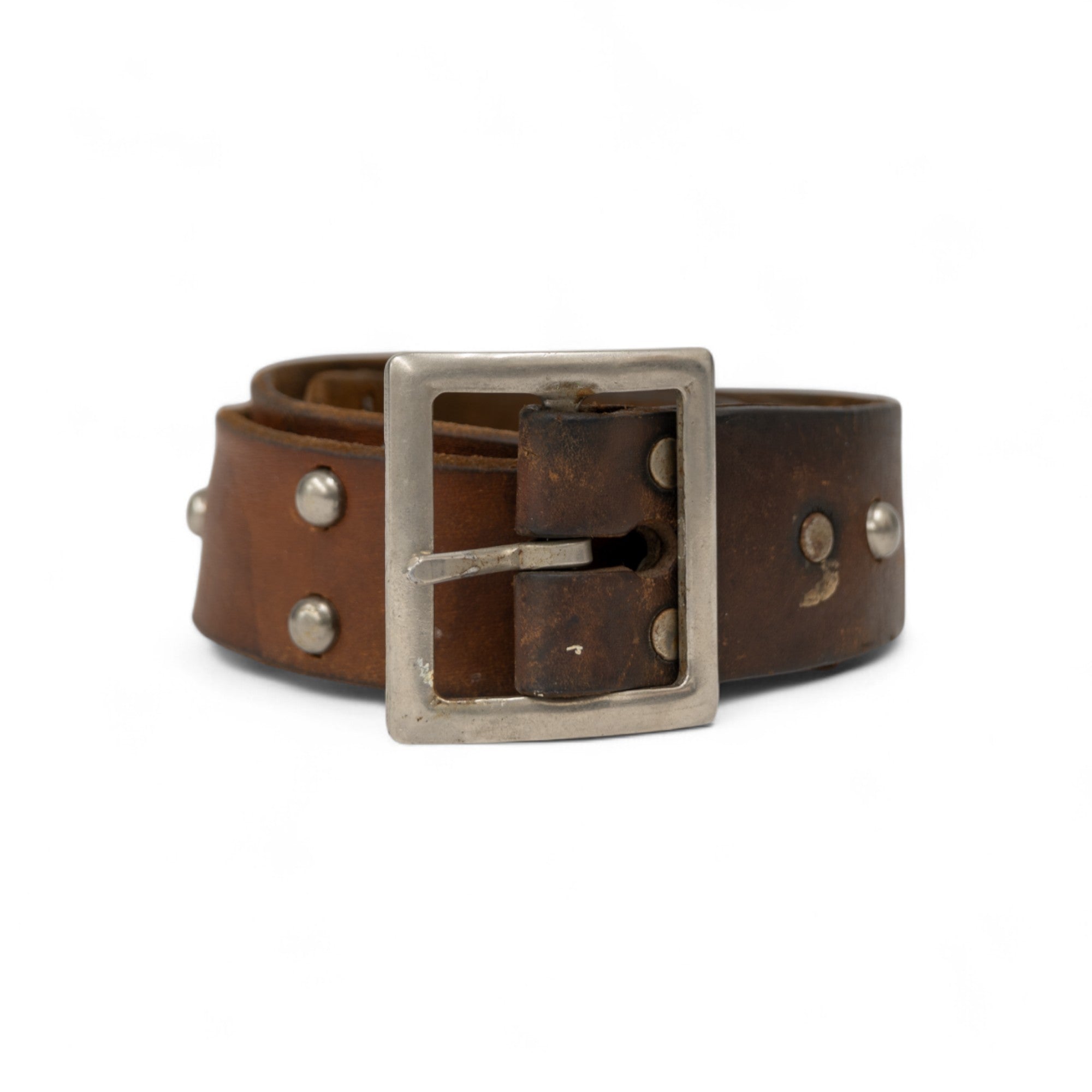 LEATHER STUDDED BELT W/ BRASS BUCKLE - 1950/60'S