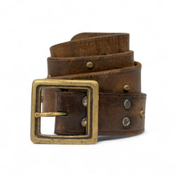 LEATHER STUDDED BELT W/ BRASS BUCKLE - 1950/60'S