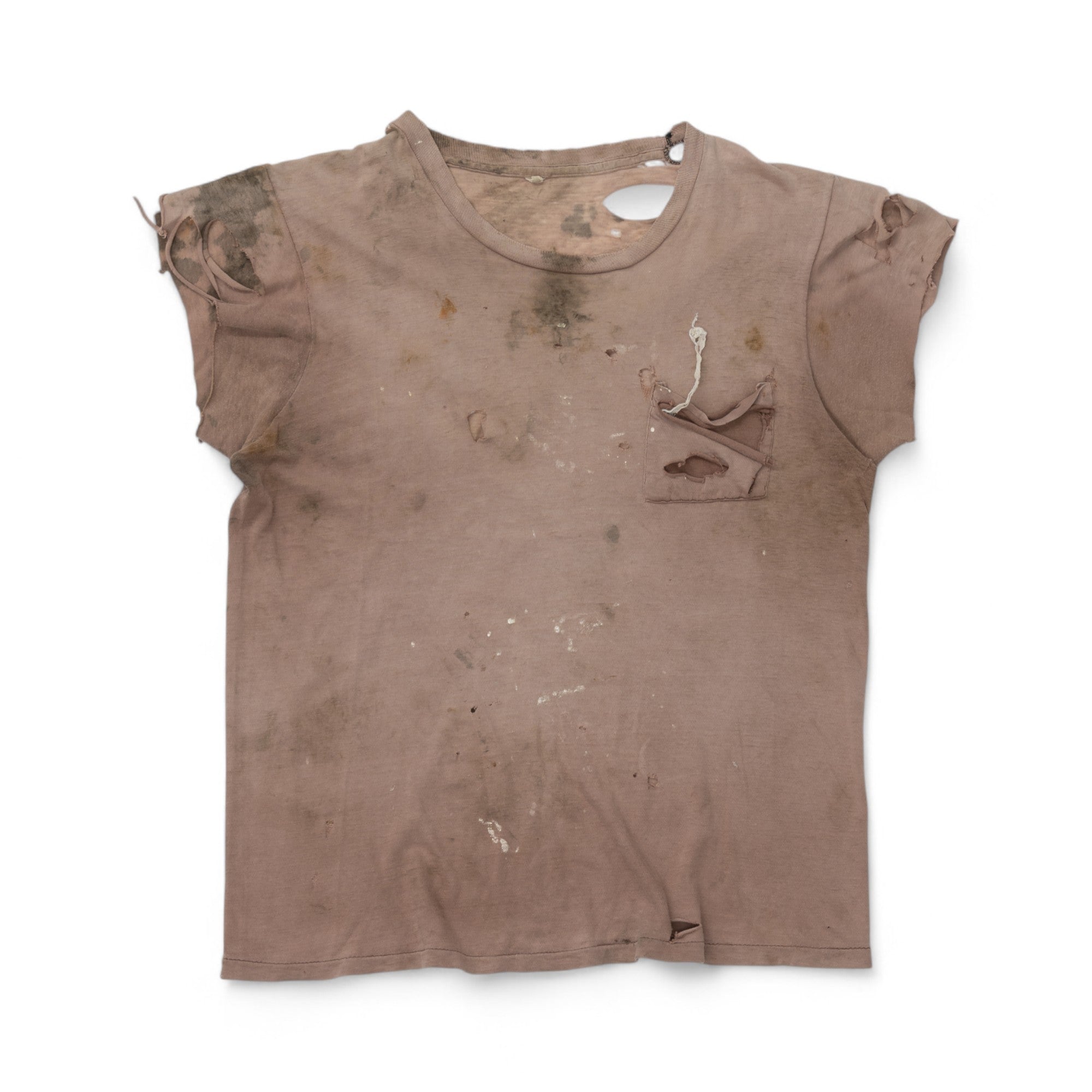 THRASHED/FADED BLANK BROWN POCKET TEE - 1970'S