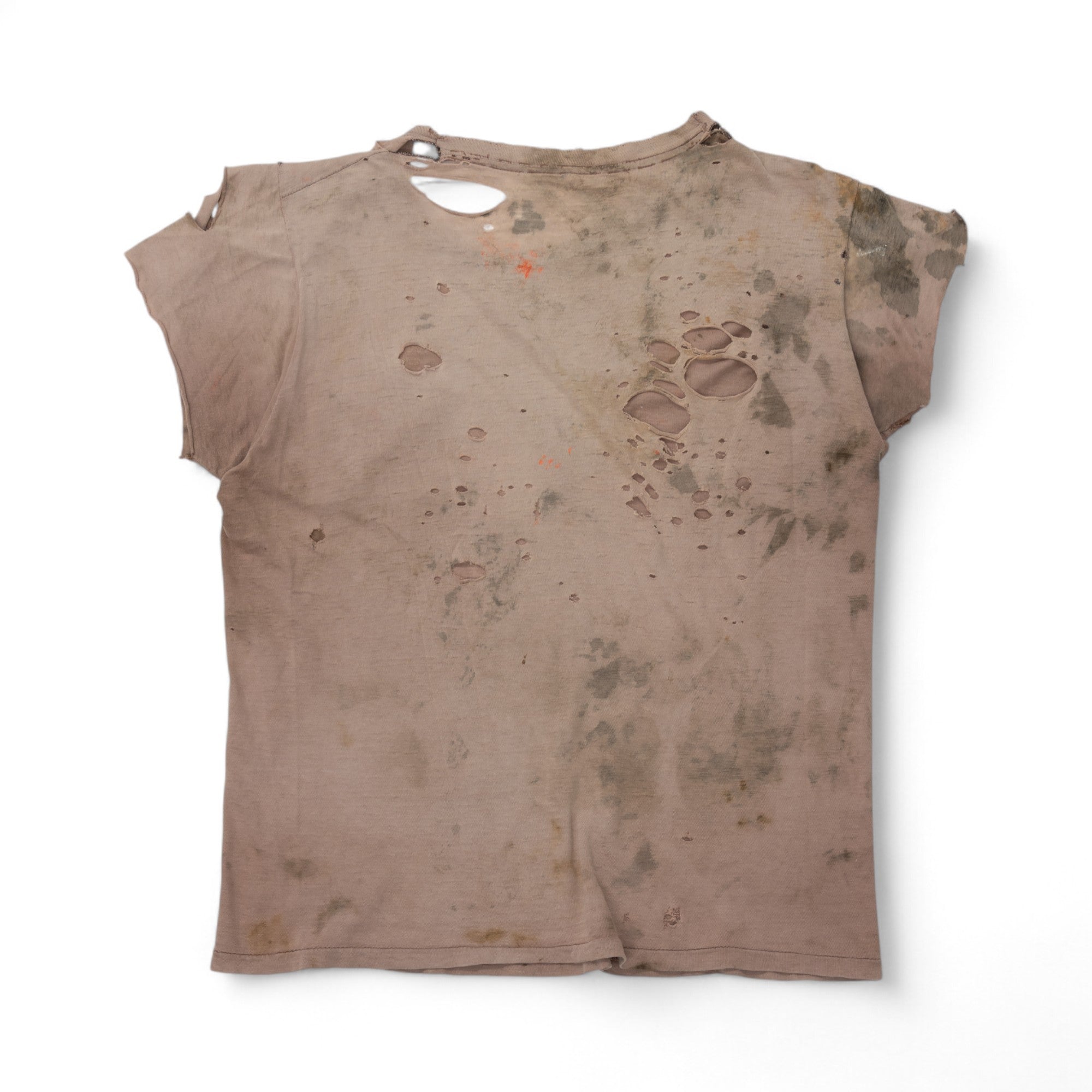 THRASHED/FADED BLANK BROWN POCKET TEE - 1970'S