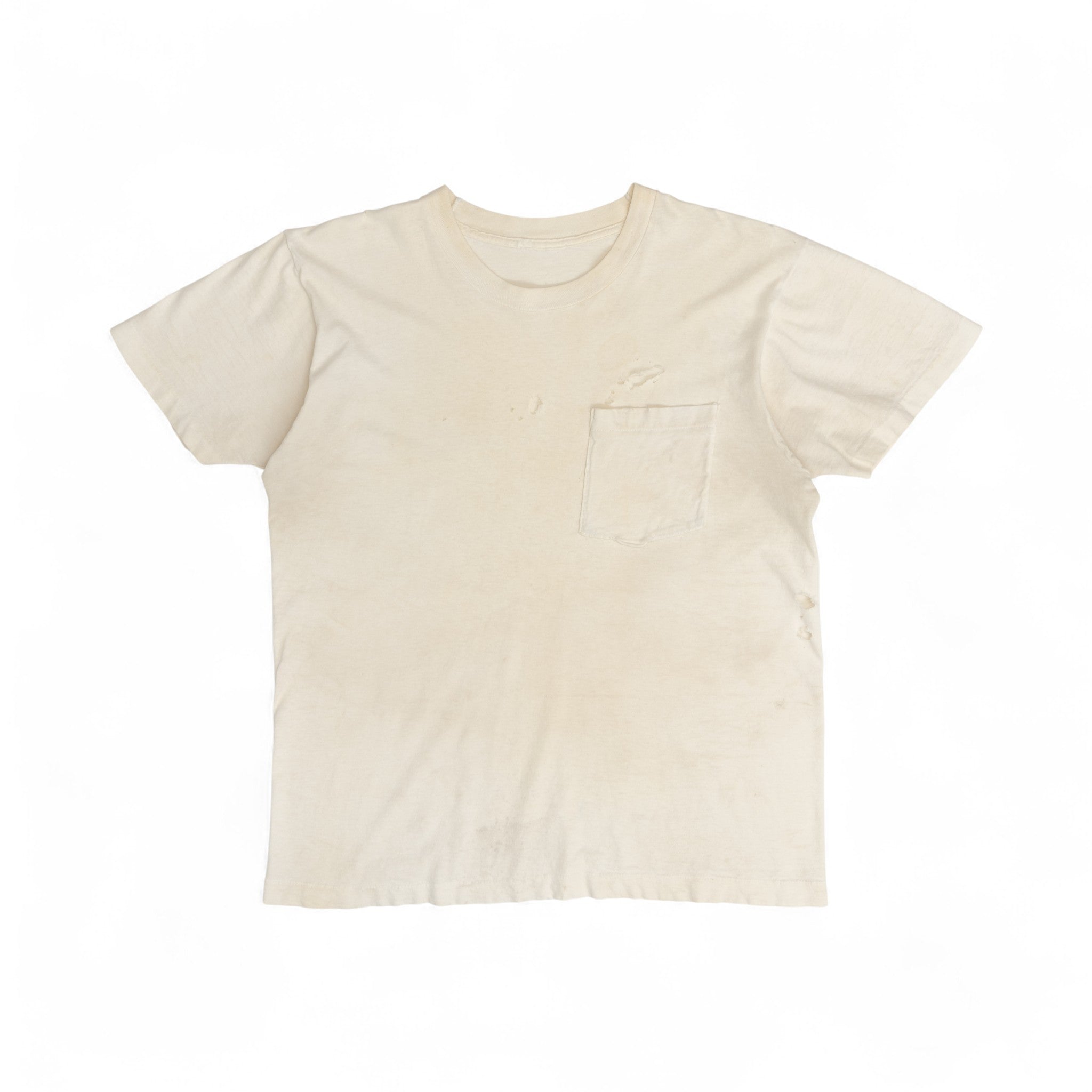 DISTRESSED BLANK WHITE POCKET TEE - 1960/70'S