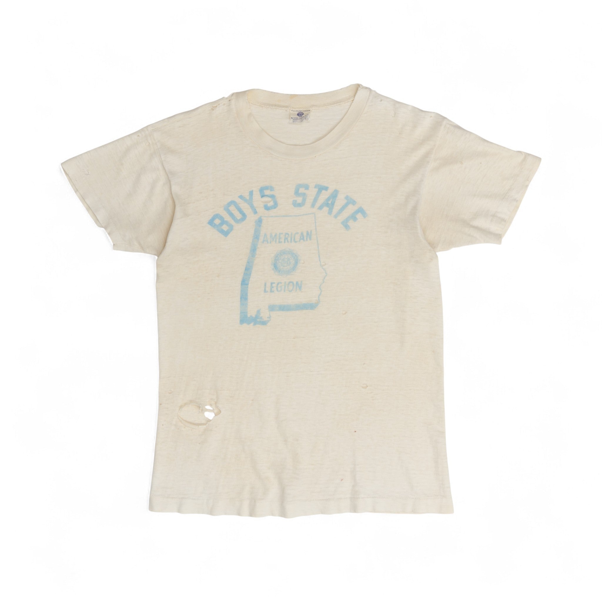DISTRESSED/PAPER-THIN 'BOYS STATE' TEE - 1950/60'S