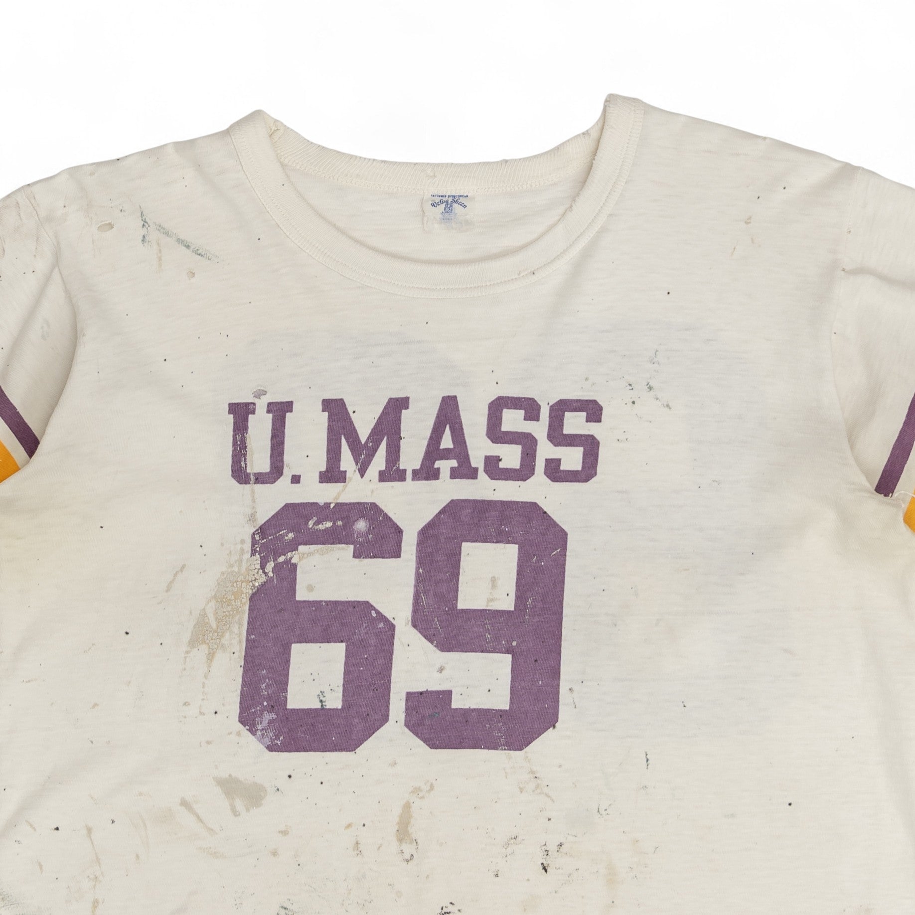 PAINT-SPLATTER 'U.MASS' JERSEY SHIRT - 1960'S