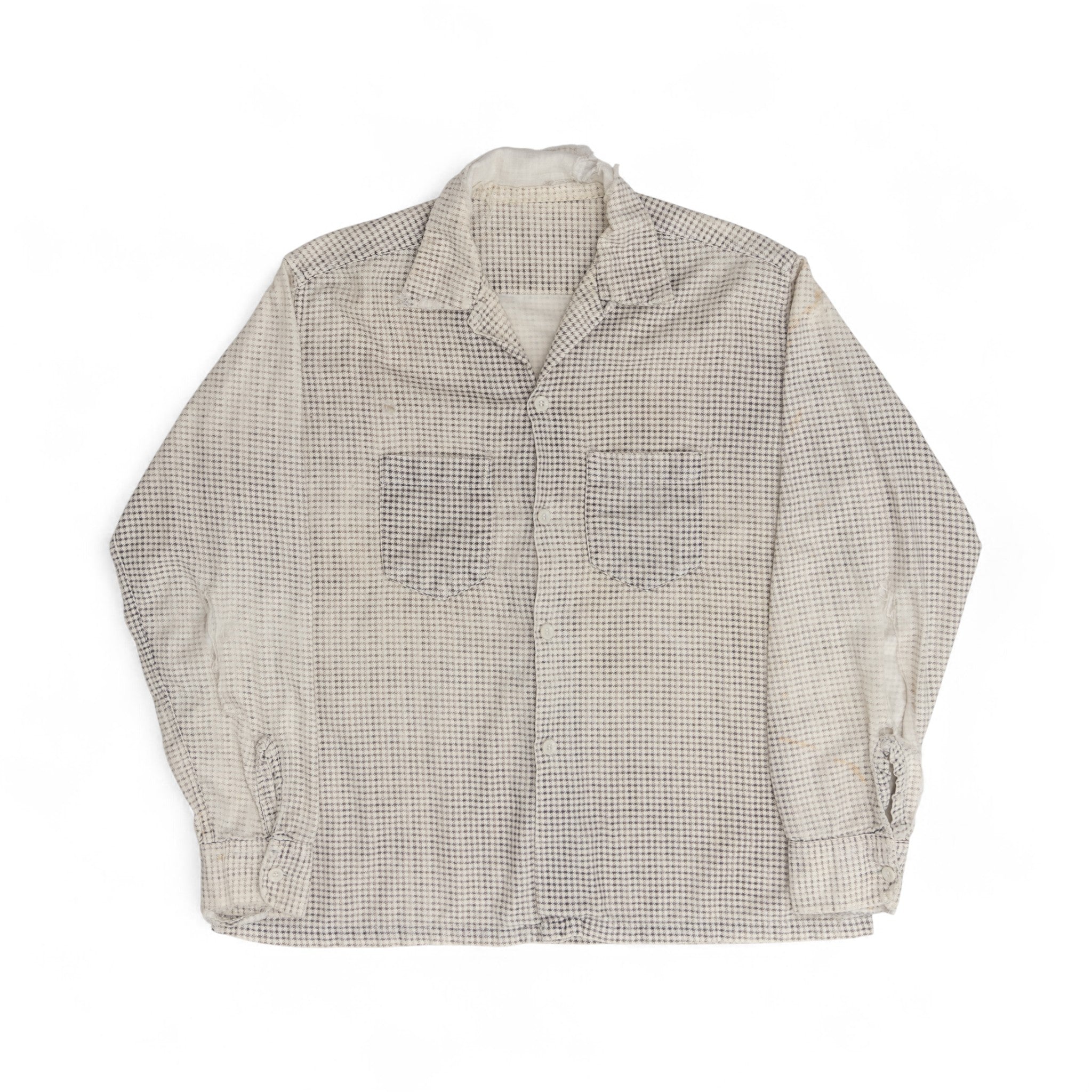DISTRESSED/FADED HOUNDSTOOTH LOOP-COLLAR BUTTON UP SHIRT - 1950'S