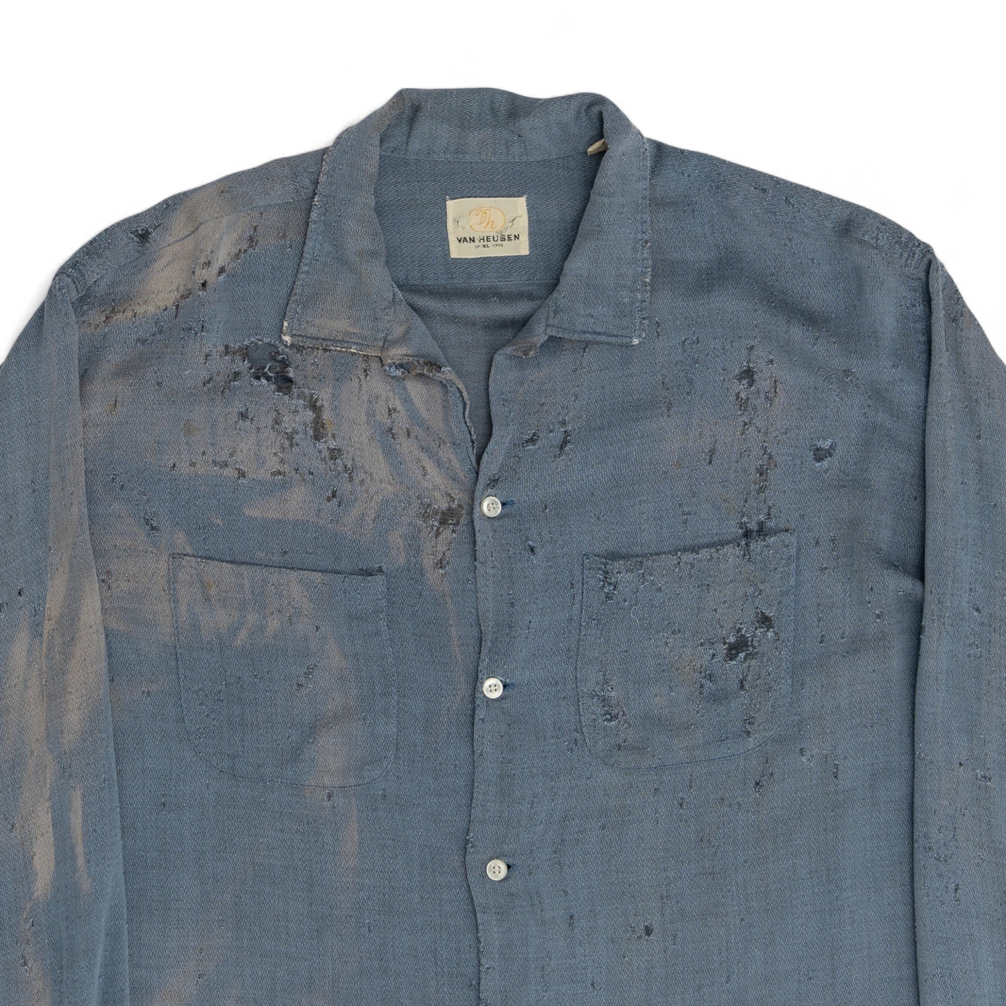 DISTRESSED/SUN-FADED LOOP-COLLAR BUTTON UP SHIRT - 1950/60'S