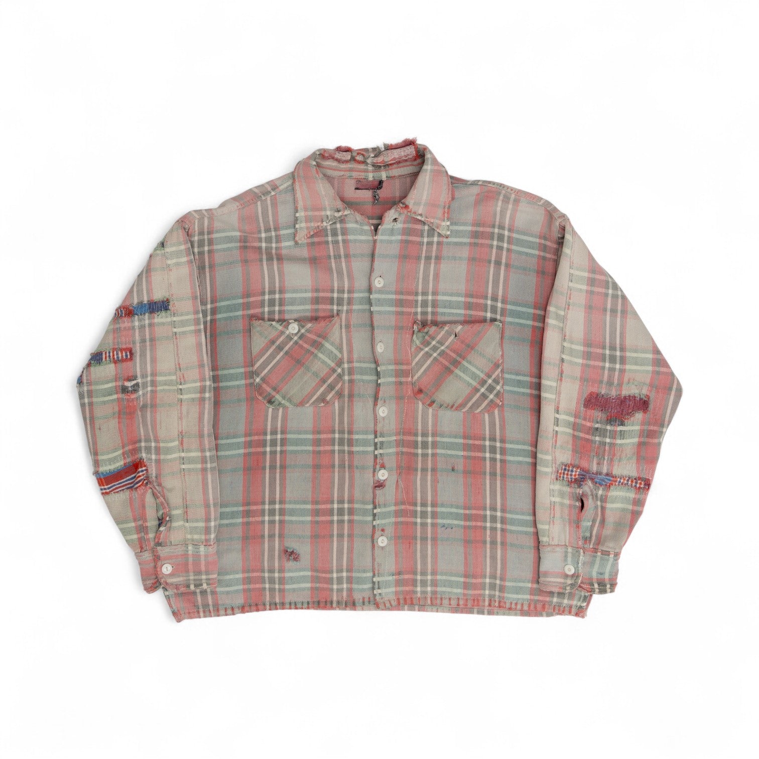 FADED/DISTRESSED/REPAIRED MONTGOMERY WARD FLANNEL - 1940/50'S