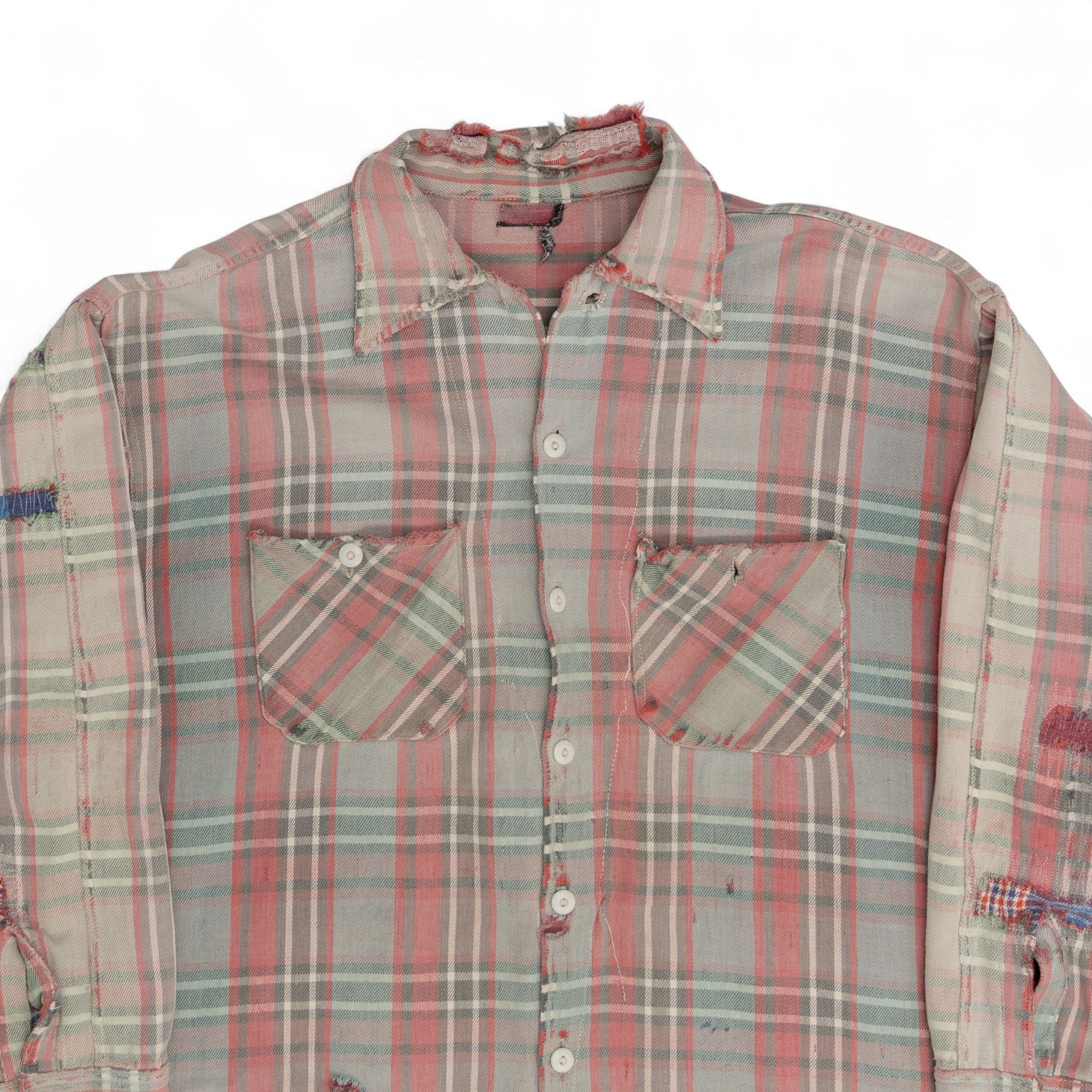 FADED/DISTRESSED/REPAIRED MONTGOMERY WARD FLANNEL - 1940/50'S