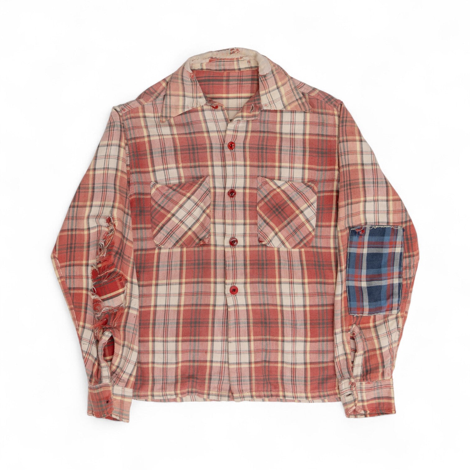 THRASHED/REPAIRED BUTTON UP FLANNEL - 1960'S