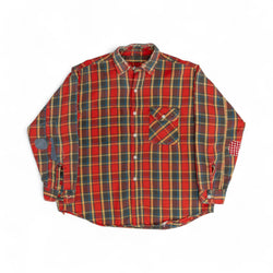 DISTRESSED/REPAIRED FLANNEL SHIRT - 1970'S