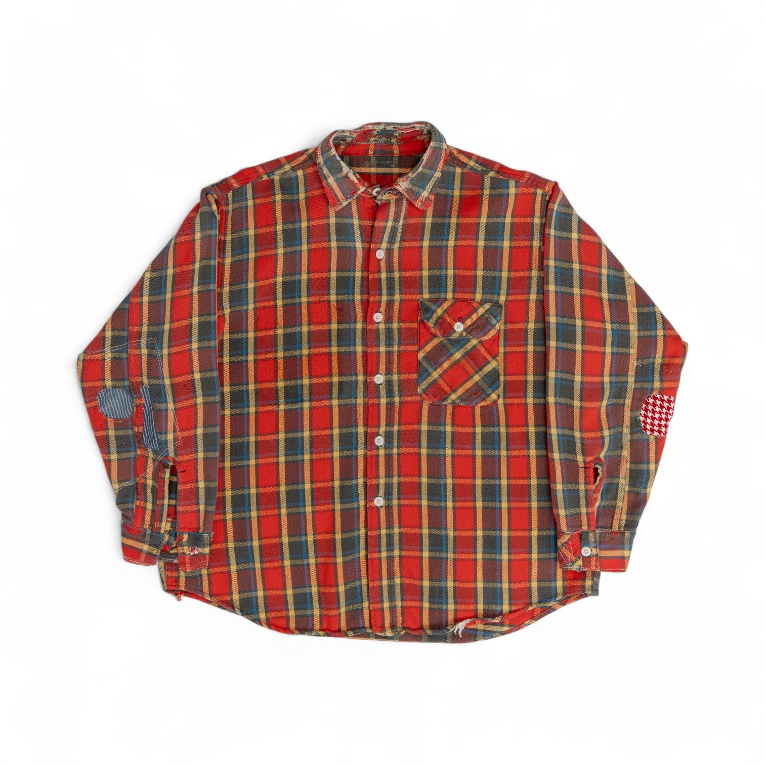 DISTRESSED/REPAIRED FLANNEL SHIRT - 1970'S