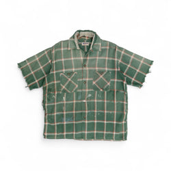 THRASHED/CHOPPED-SLEEVE PILGRIM BUTTON UP FLANNEL - 1940/50'S