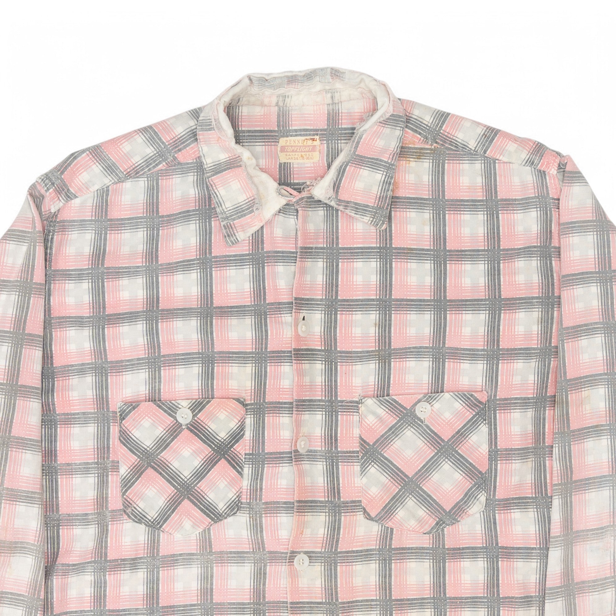 LIGHTLY REPAIRED PENNYS TOPFLIGHT LOOP-COLLAR FLANNEL - 1940'S