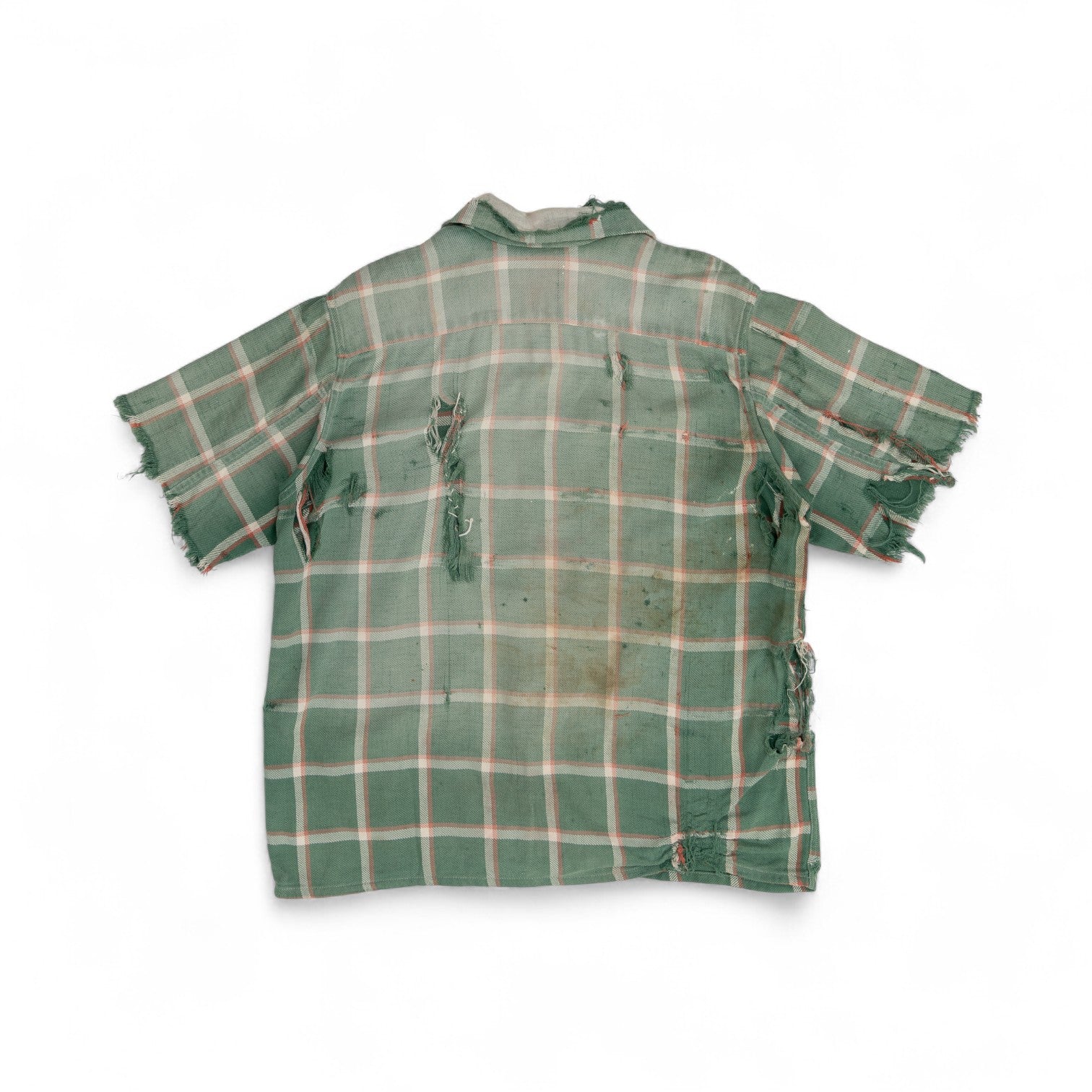 THRASHED/CHOPPED-SLEEVE PILGRIM BUTTON UP FLANNEL - 1940/50'S