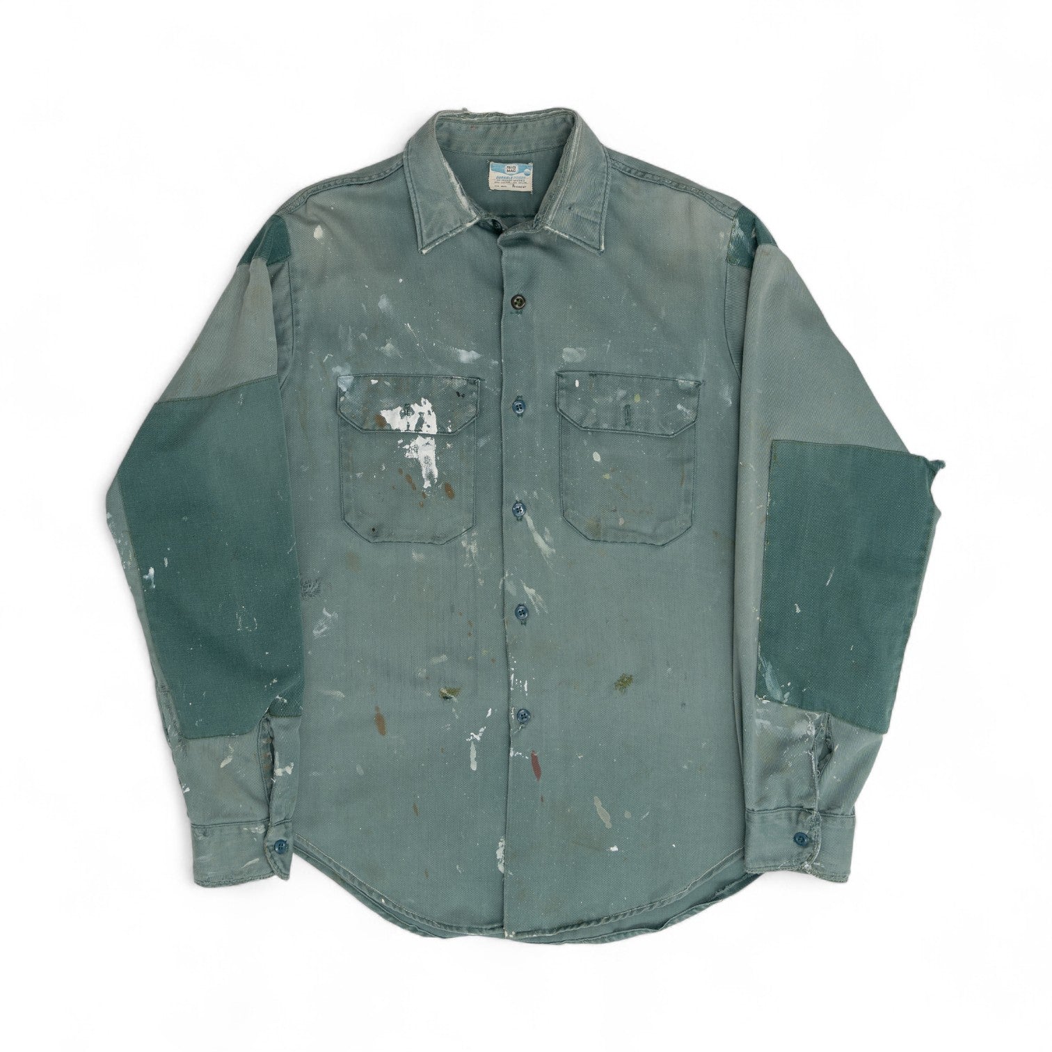 PAINT-SPLATTER/DISTRESSED/REPAIRED WORK SHIRT - 1960'S