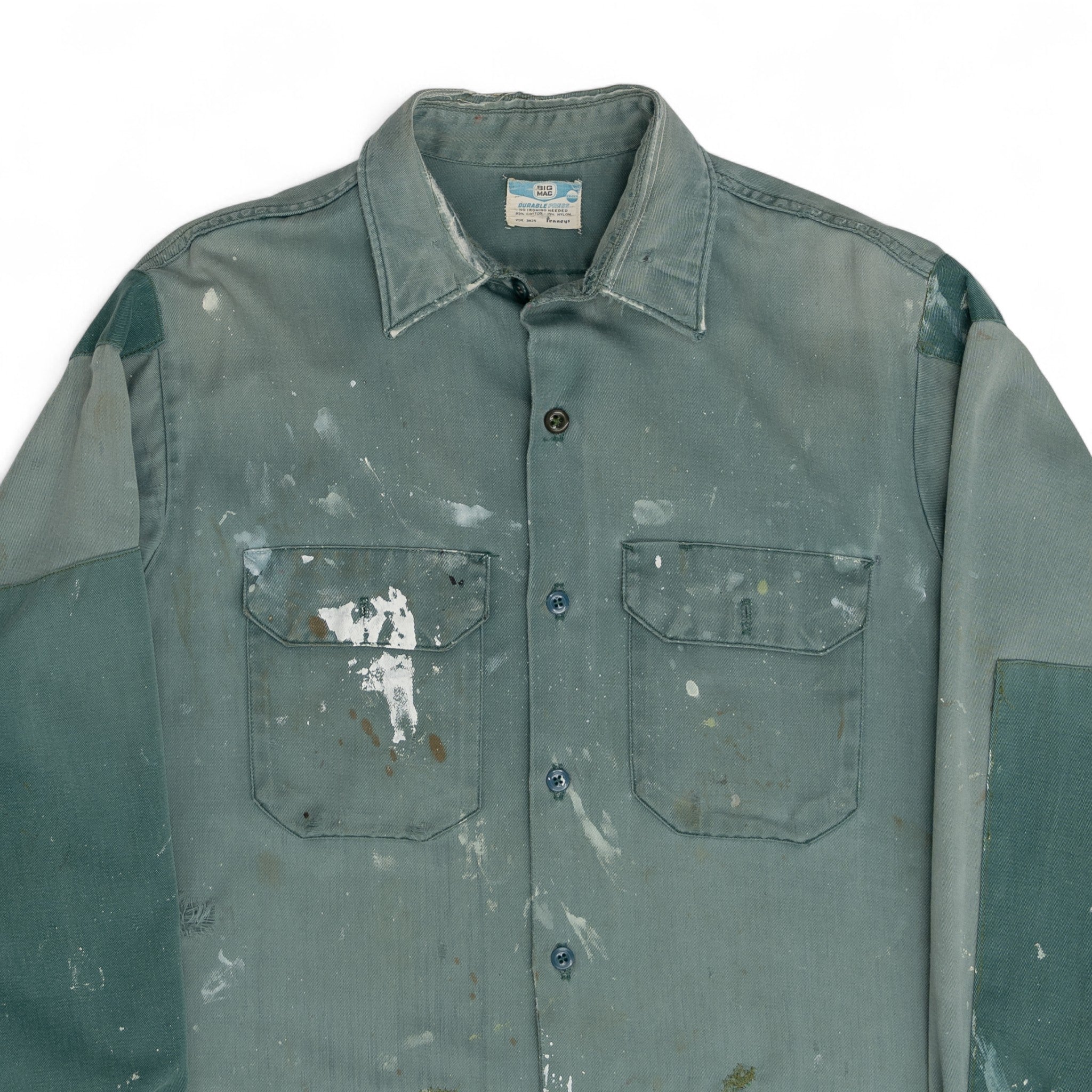 PAINT-SPLATTER/DISTRESSED/REPAIRED WORK SHIRT - 1960'S