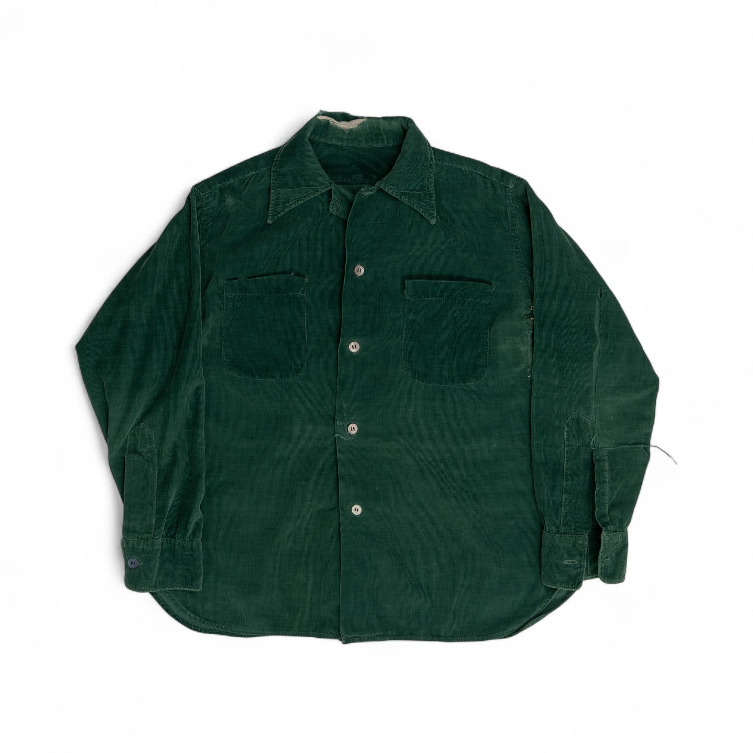 DISTRESSED CORDUROY CAMP-COLLAR BUTTON UP SHIRT - 1960'S