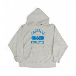 HEAVILY DISTRESSED 'CABRILLO ATHLETICS' REVERSE WEAVE HOODIE - 1980'S