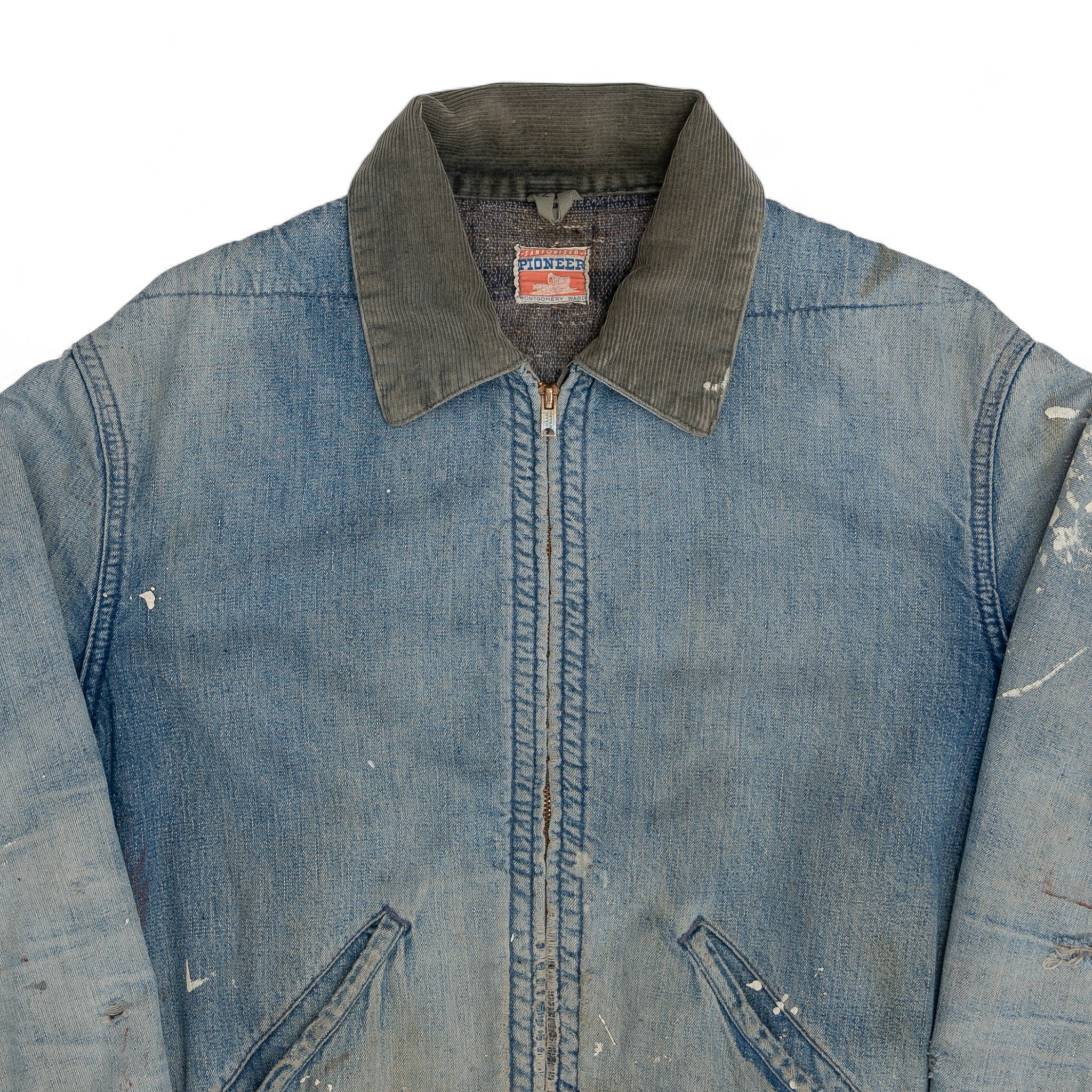 DISTRESSED/REPAIRED/FADED SANFORIZED PIONEER DENIM JACKET - 1950'S