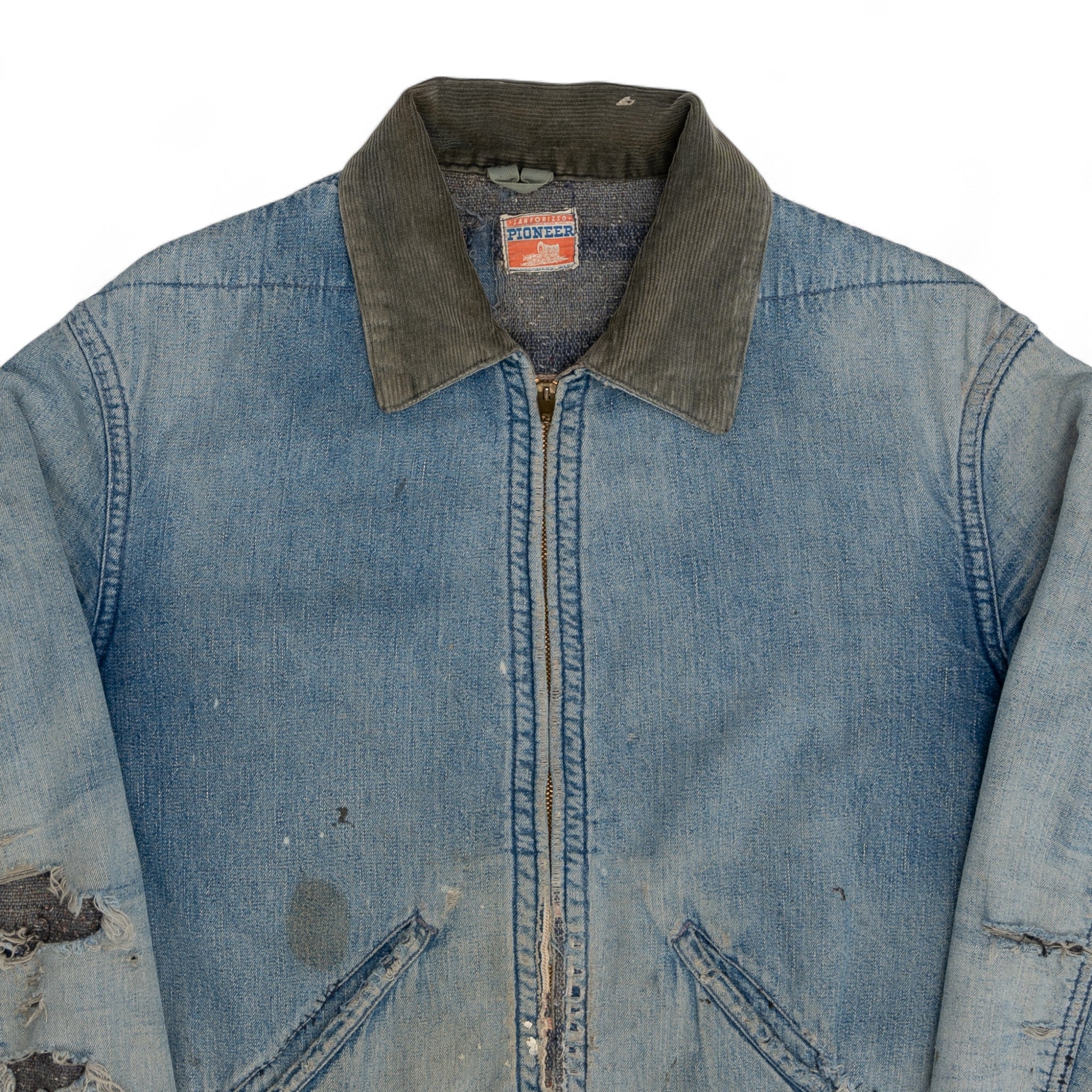 DISTRESSED/REPAIRED/FADED SANFORIZED PIONEER DENIM JACKET - 1950'S
