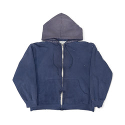 DISTRESSED TWO-TONE DOUBLE FACE ZIP-UP HOODIE - 1960/70'S