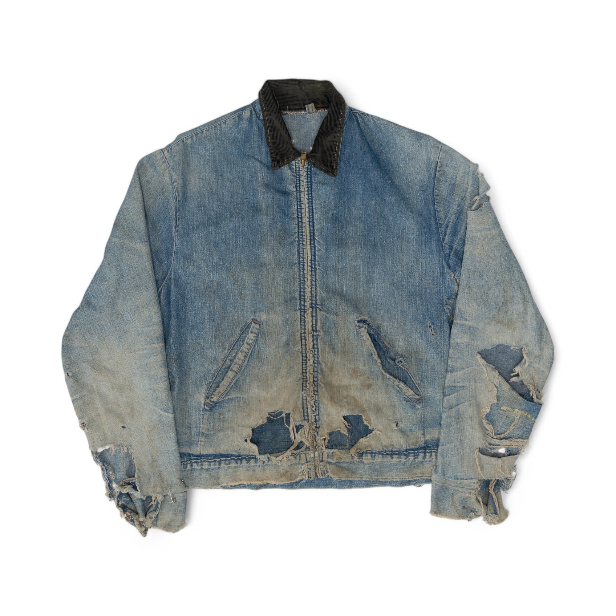 THRASHED/FADED DENIM WORK JACKET - 1950'S